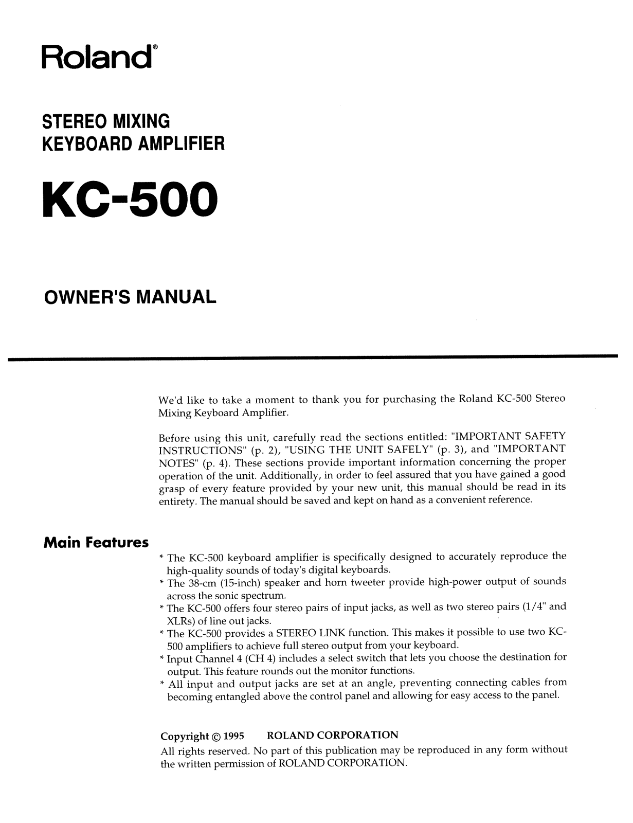 Roland Corporation KC-500 Owner's Manual