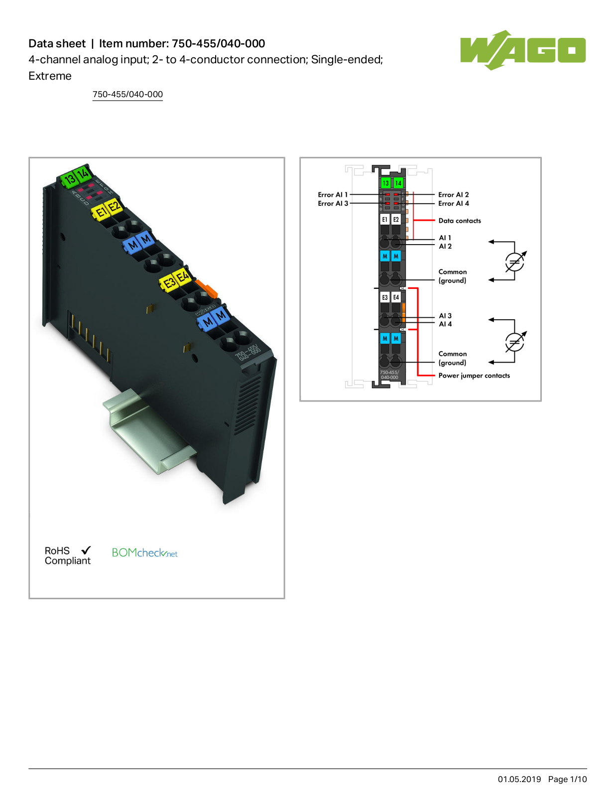 Wago 750-455/040-000 Data Sheet