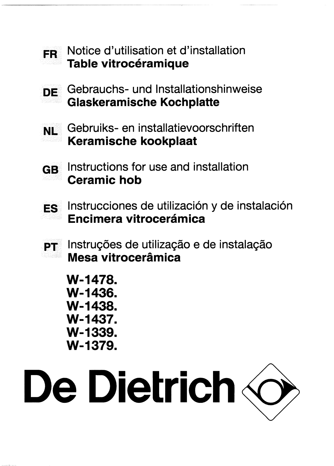 De dietrich WM1436E1, WW1436E1, WN1438E1, WN1379E1, WM1339E1 User Manual