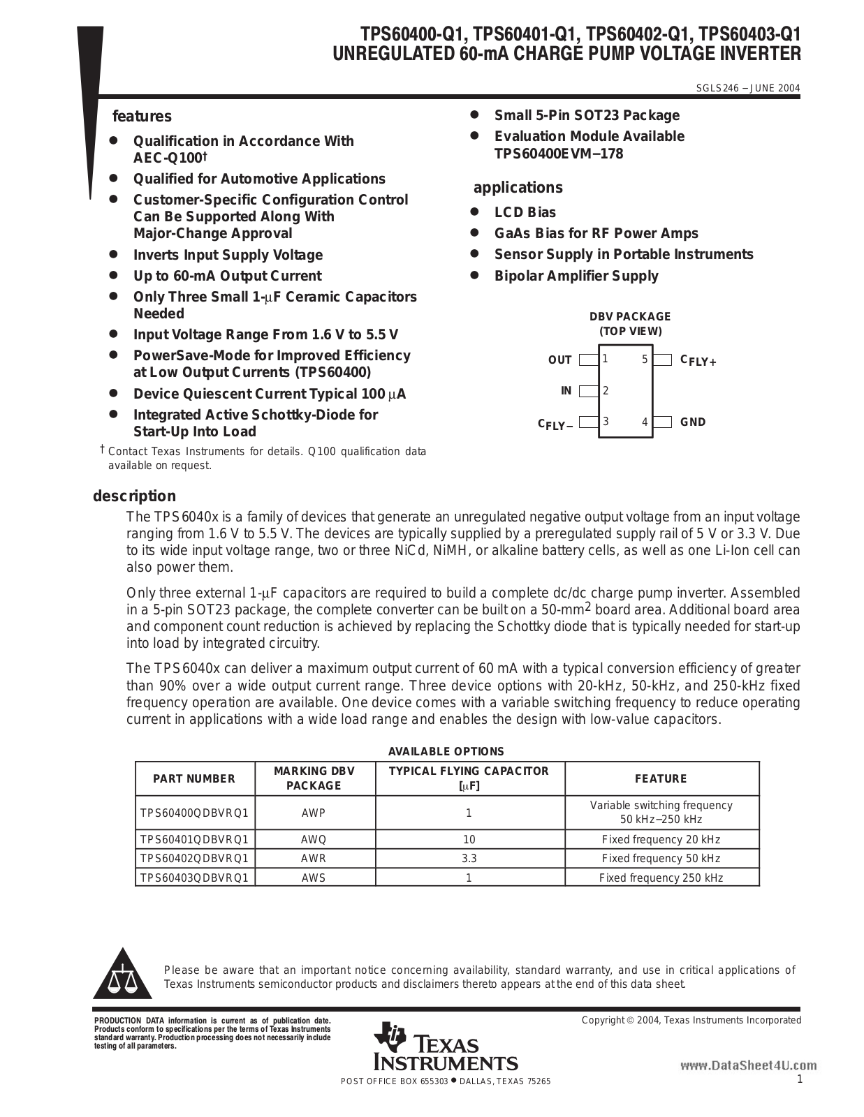 Texas Instruments TPS 60402 – Q 1 INSTALLATION INSTRUCTIONS