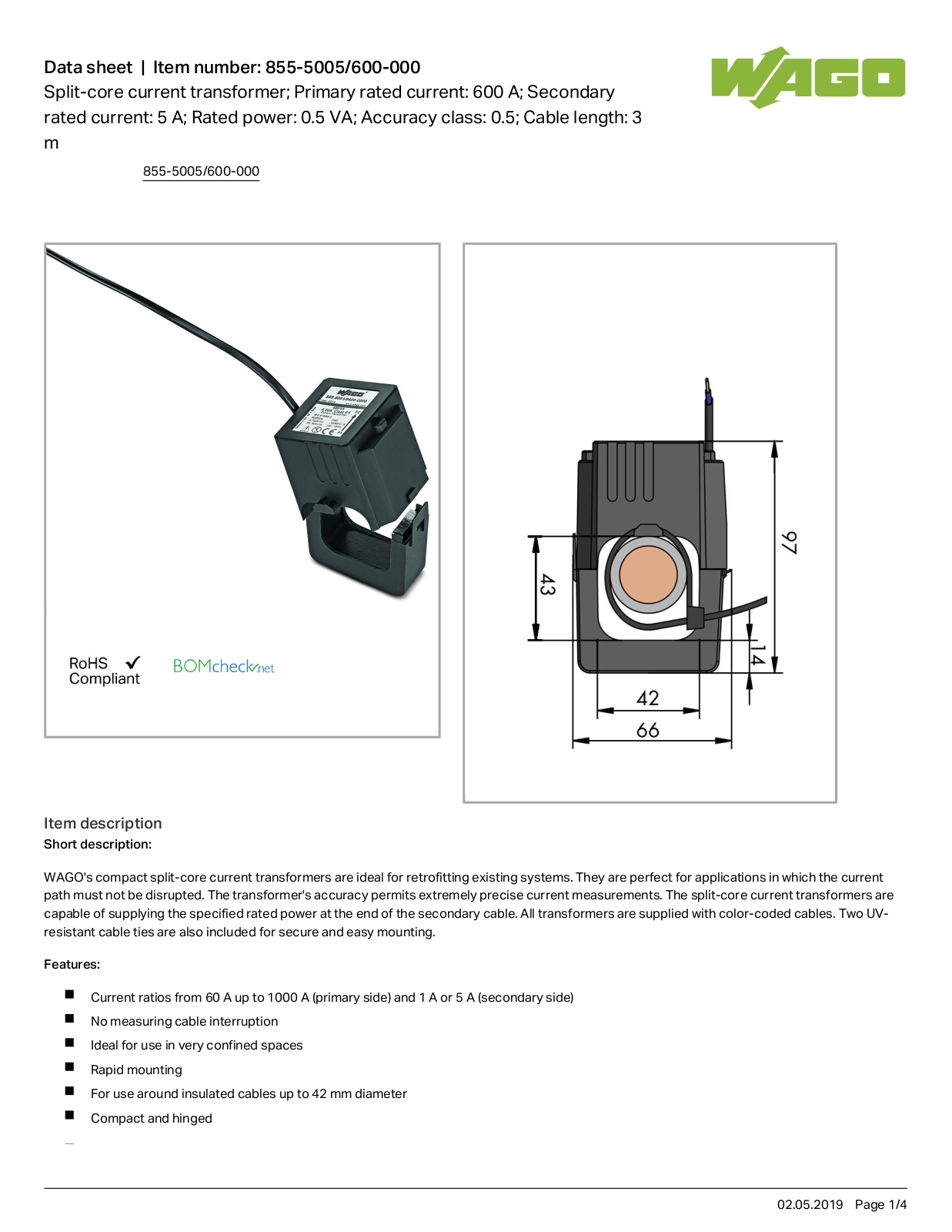 Wago 855-5005/600-000 Data Sheet