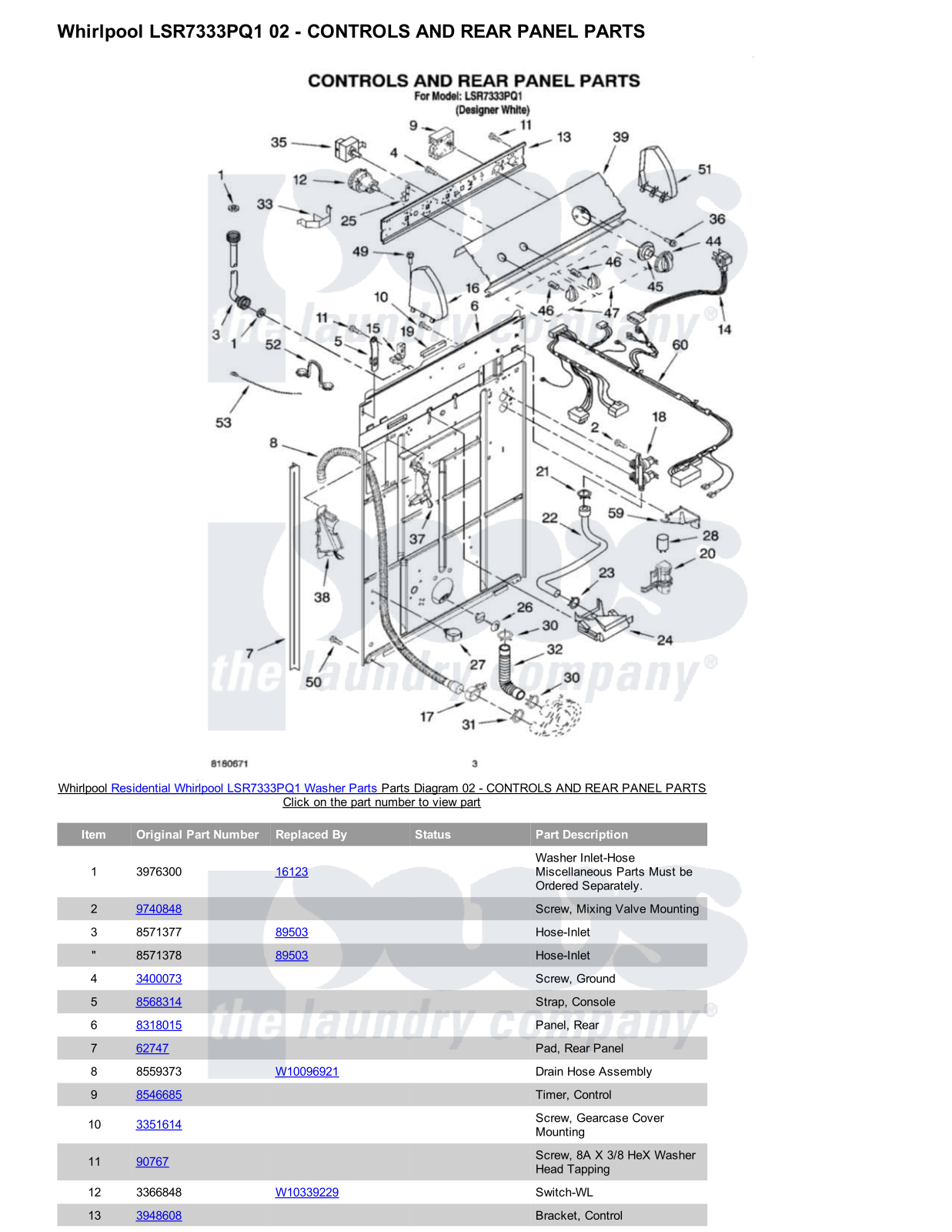 Whirlpool LSR7333PQ1 Parts Diagram