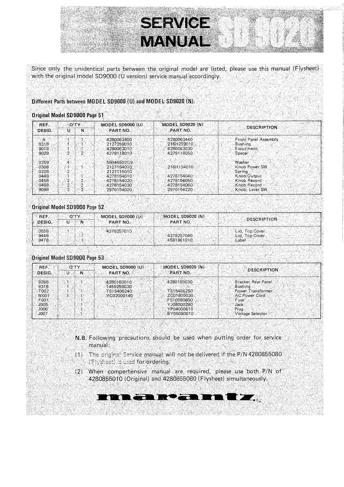 Marantz SD-9000 Service Manual