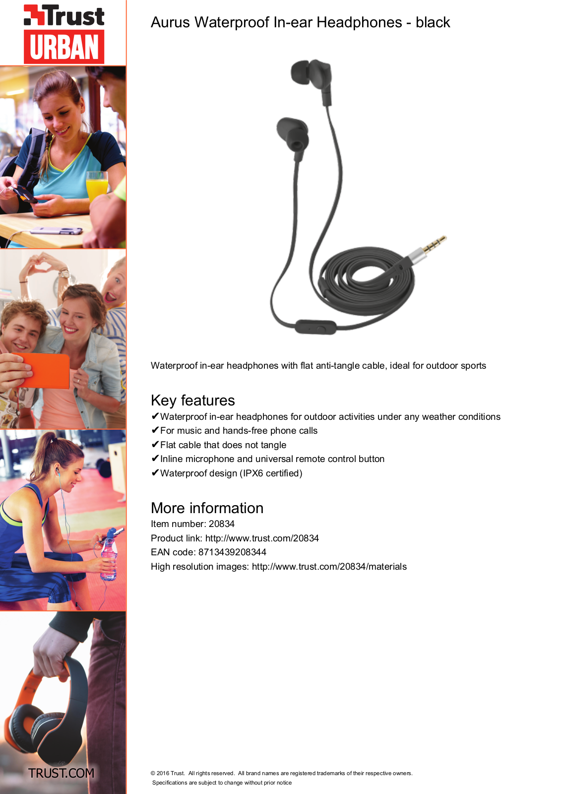 Trust Aurus Waterproof In-ear Headphones User Manual