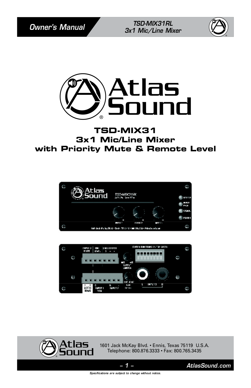 Atlas Sound TSD-MIX31RL User Manual