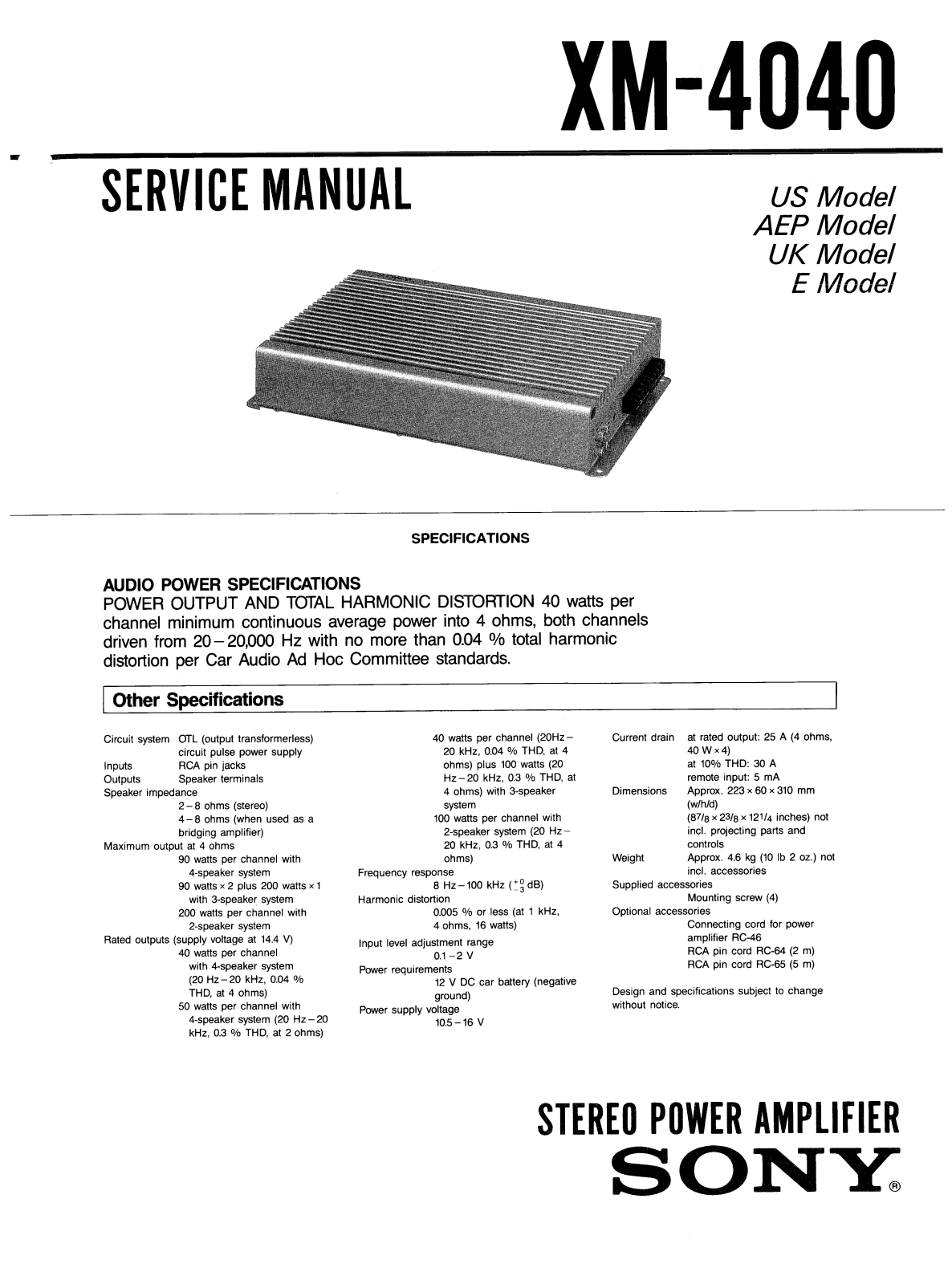 Sony XM-4040 Service manual