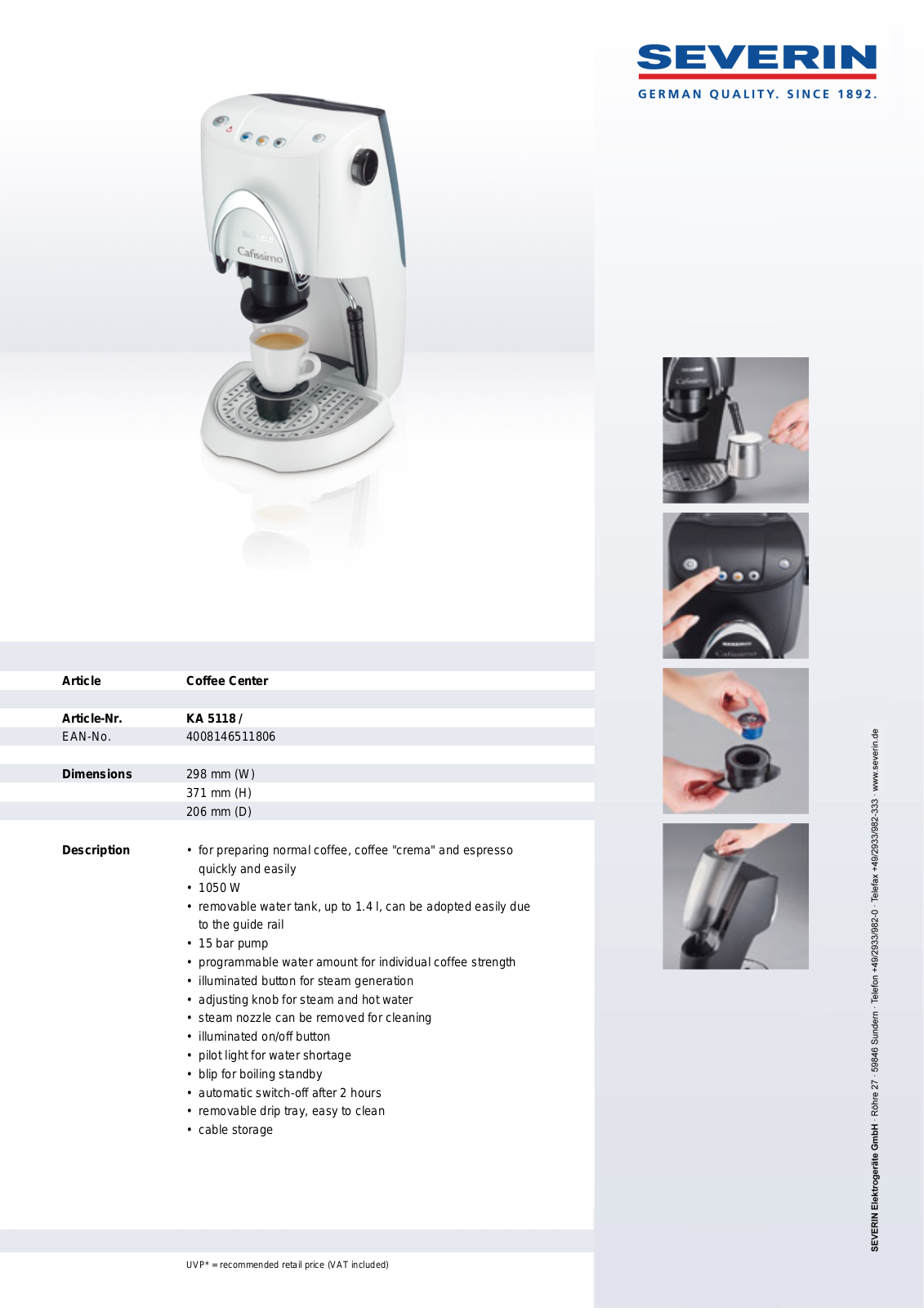 Severin CAFISSIMO KA 5118 User Manual