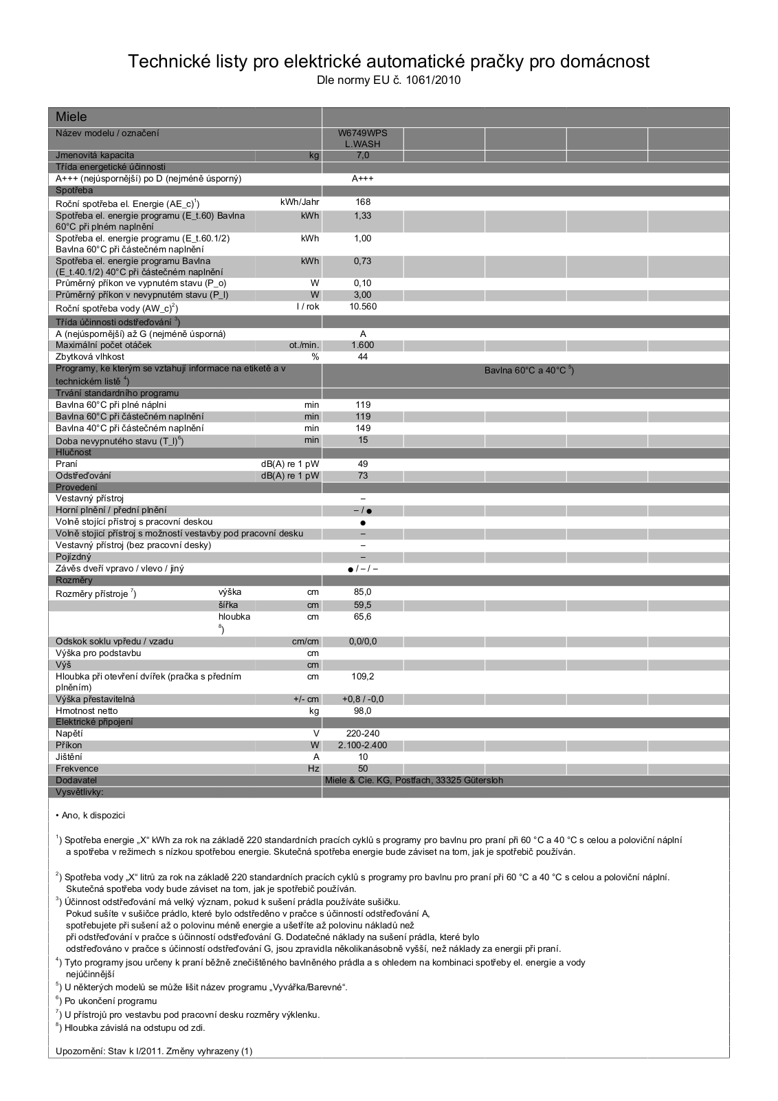 Miele W 6749 WPS User Manual