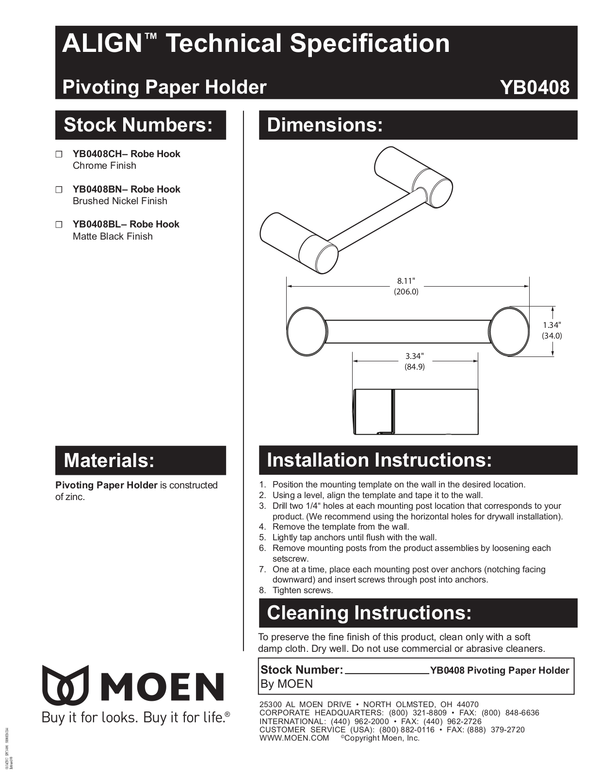 Moen MOE8516 Specifications - ManualMachine.com
