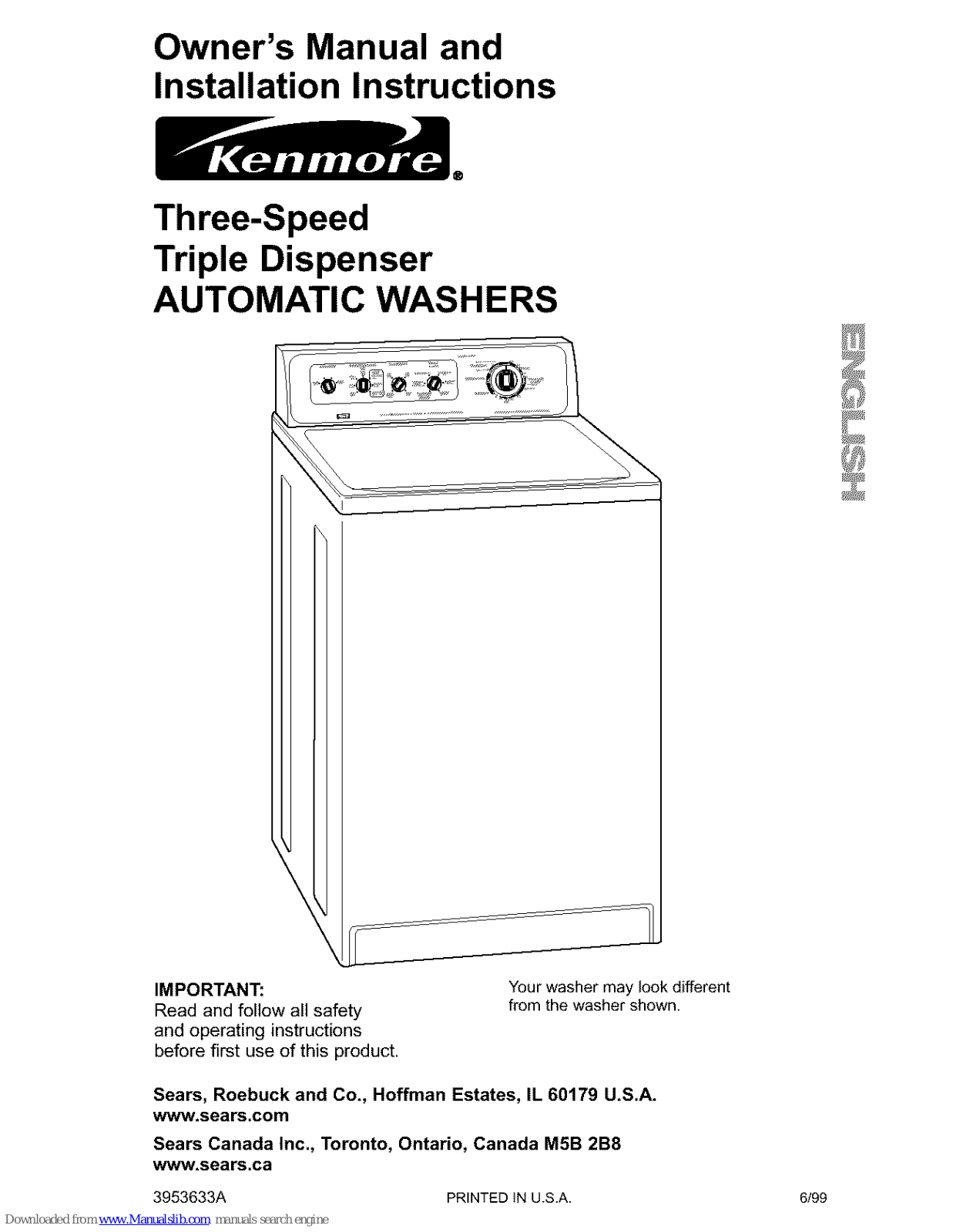 Kenmore Three-Speed Triple Dispenser Automatic Washers Owner's Manual & Installation Instructions - ManualMachine.com