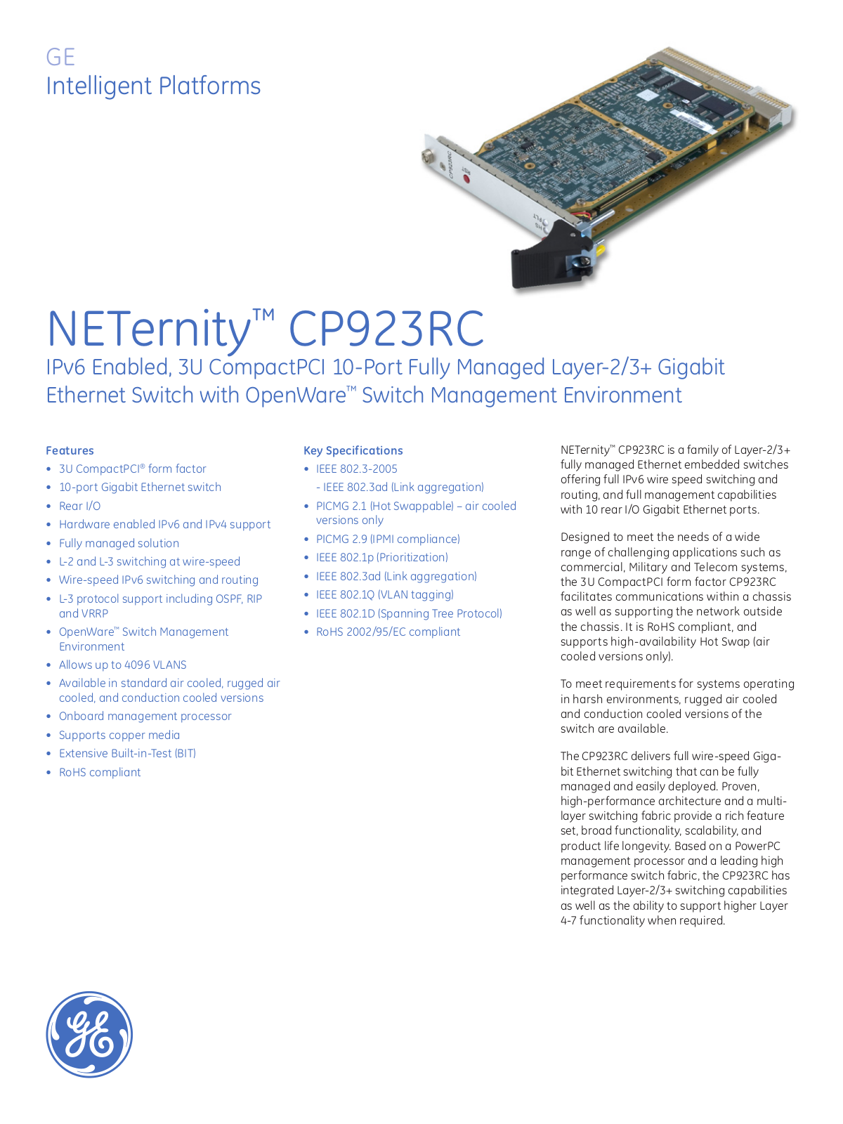 GE CP923RC Data Sheet