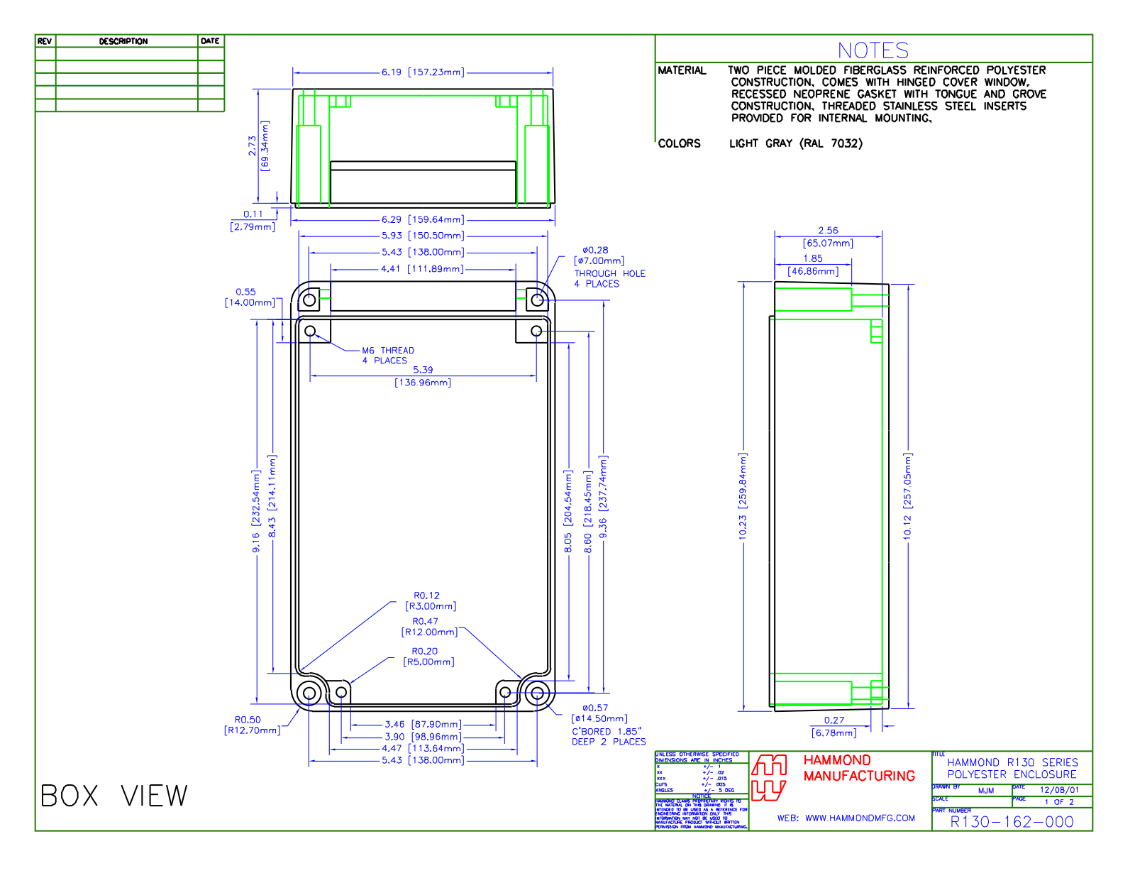 Hammond Manufacturing R130-162-000 technical drawings