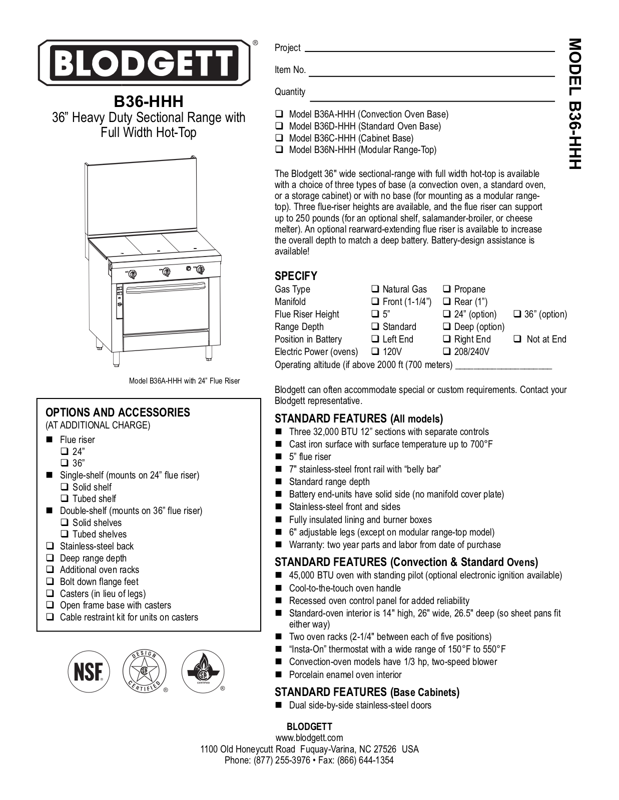 Blodgett B36-HHH User Manual