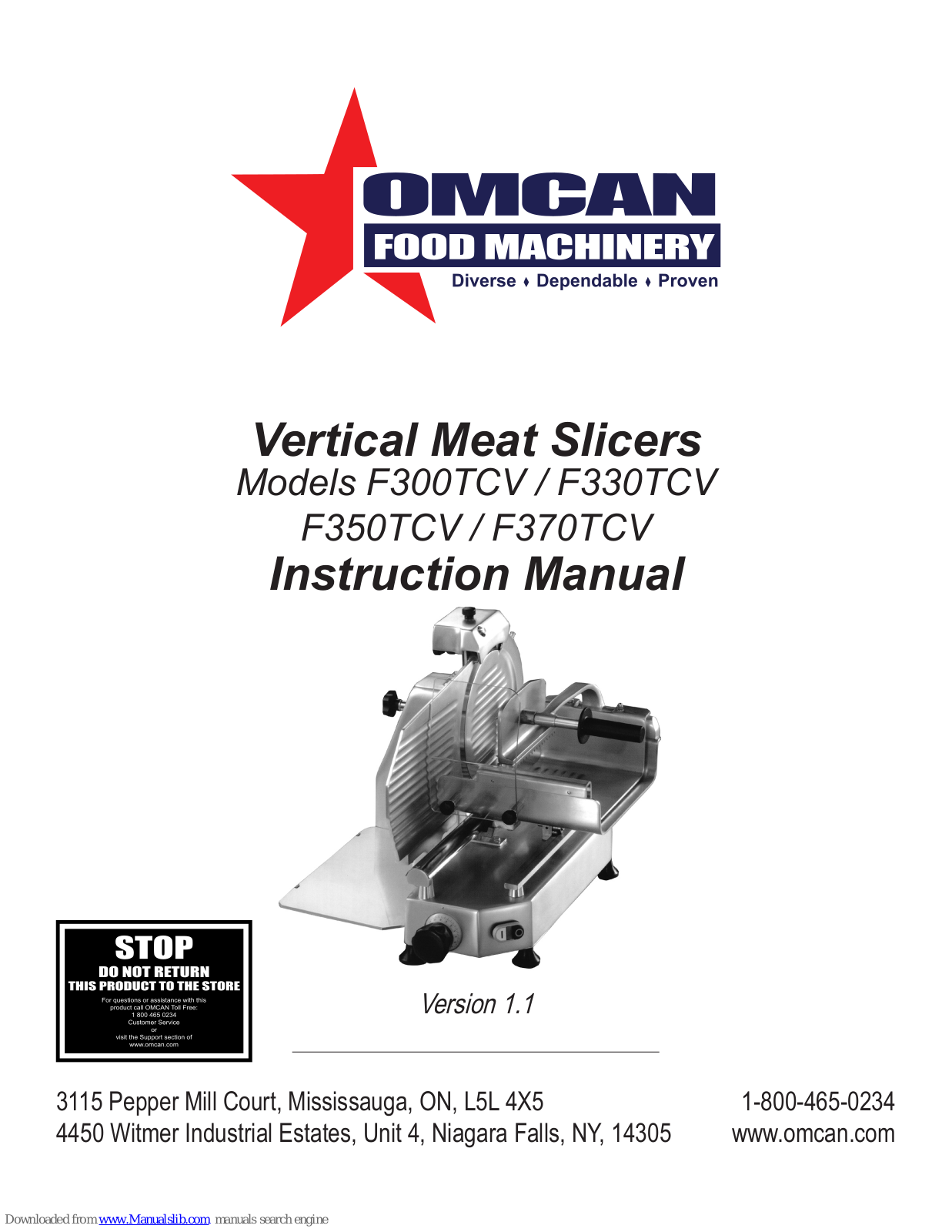 Omcan F300TCV, F370TCV, F330TCV, F350TCV Instruction Manual