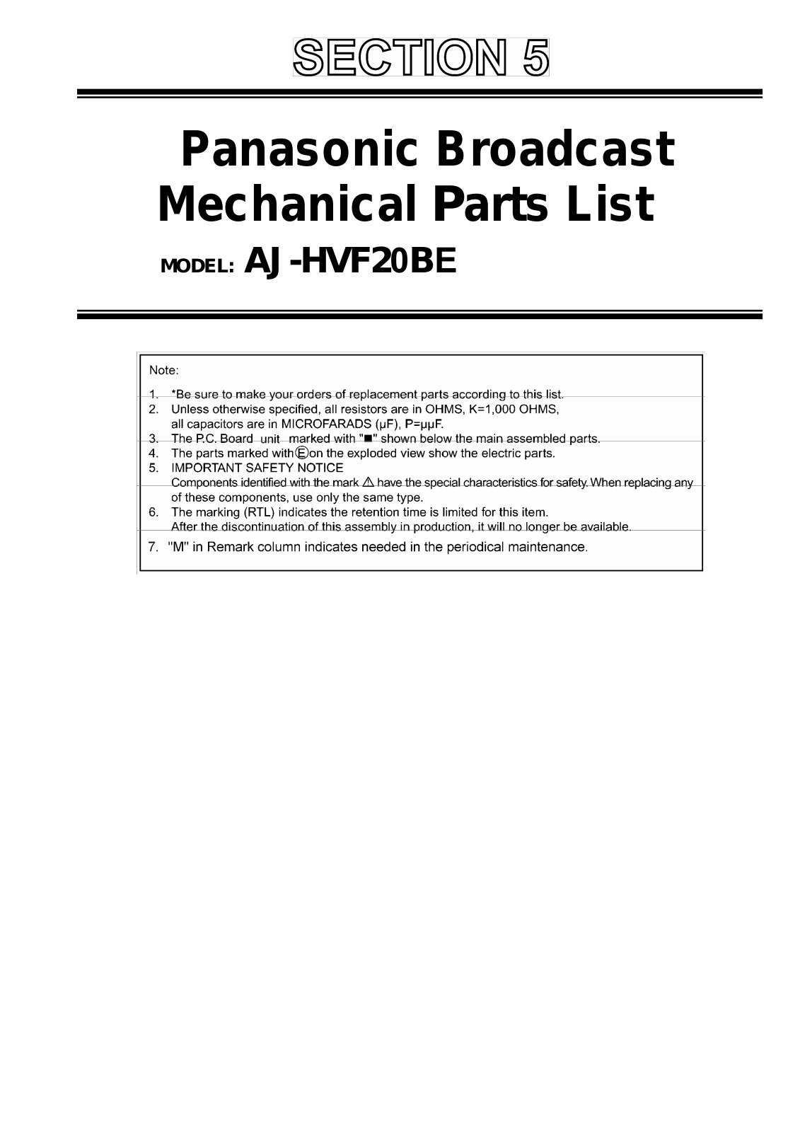 Panasonic AJ-HVF20BE User Manual