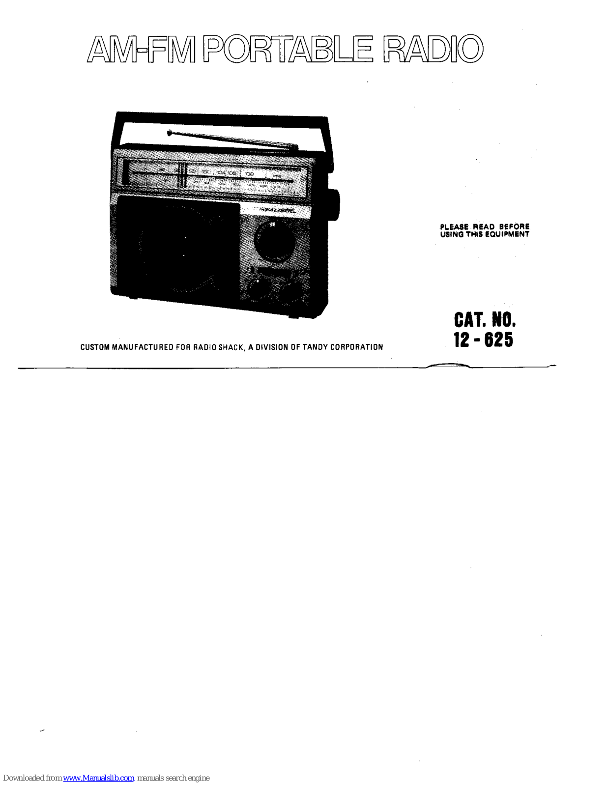 Realistic AM-FM Prtable Radio, 12-625 User Manual