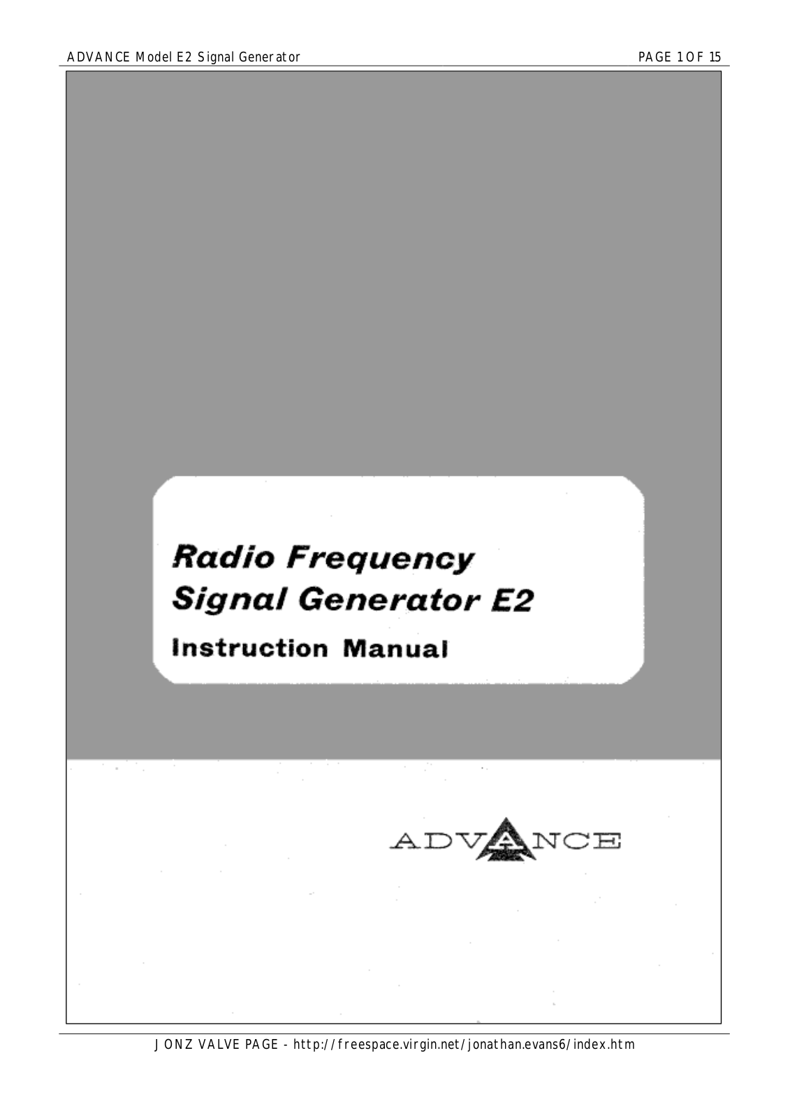 Advance Instruments E2 Instruction Manual