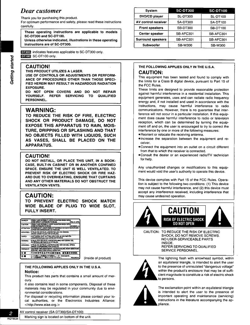 Panasonic SA-DT300, SA-DT100 User Manual