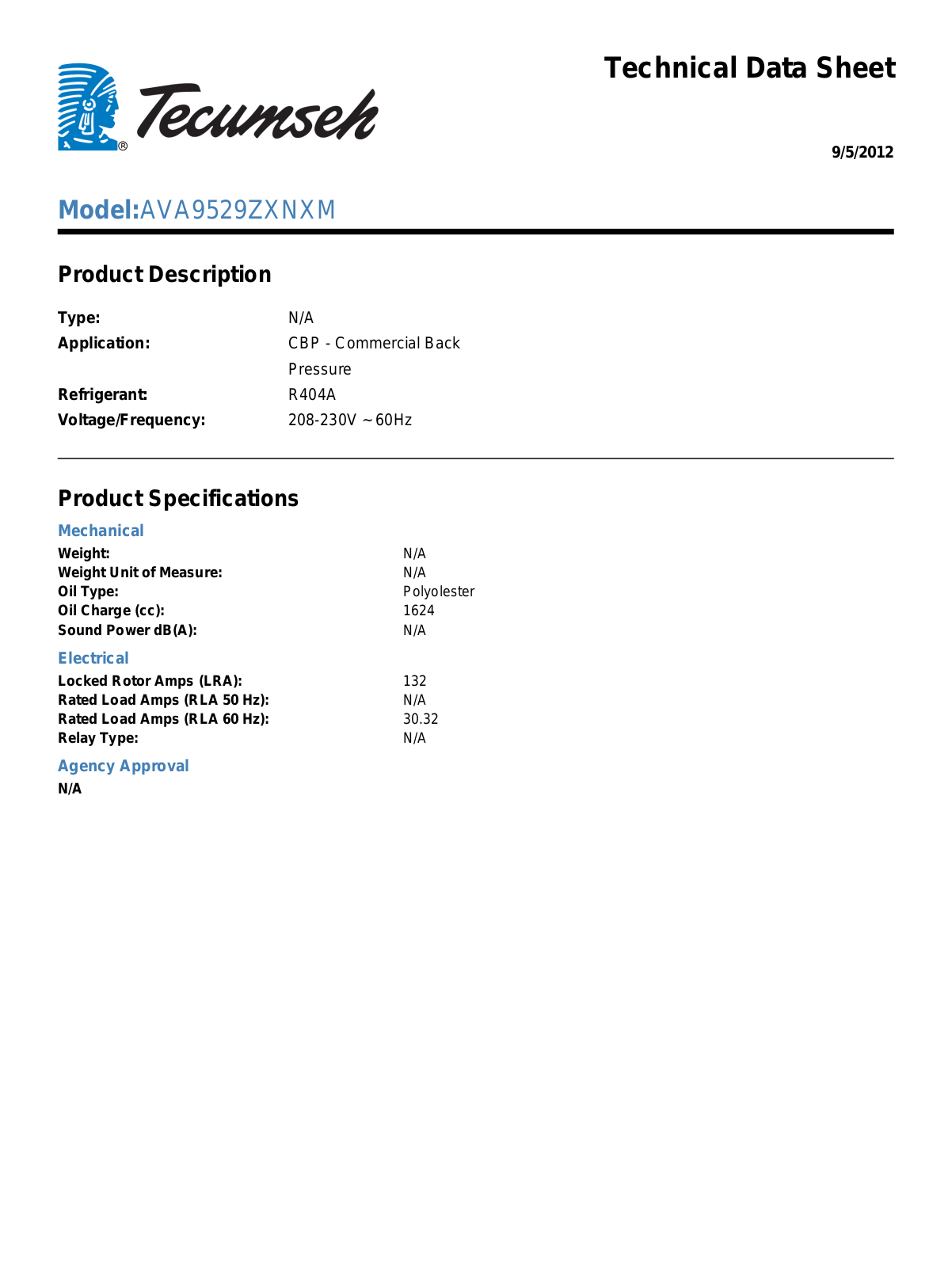 Tecumseh AVA9529ZXNXM User Manual