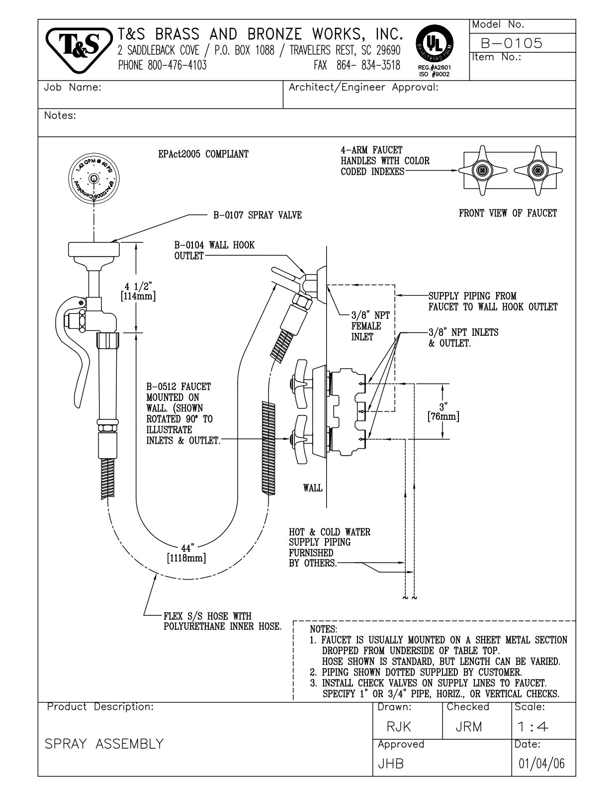 T&S Brass B-0105 User Manual