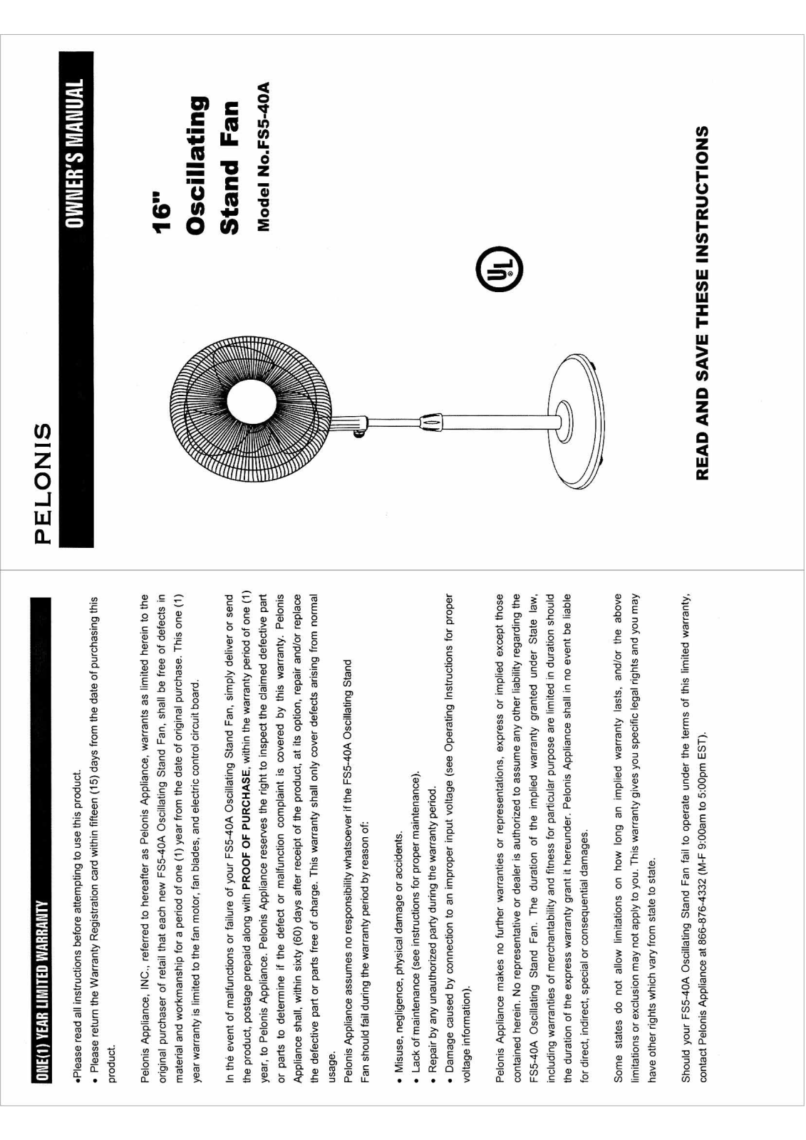 Pelonis FS5-40A User Manual