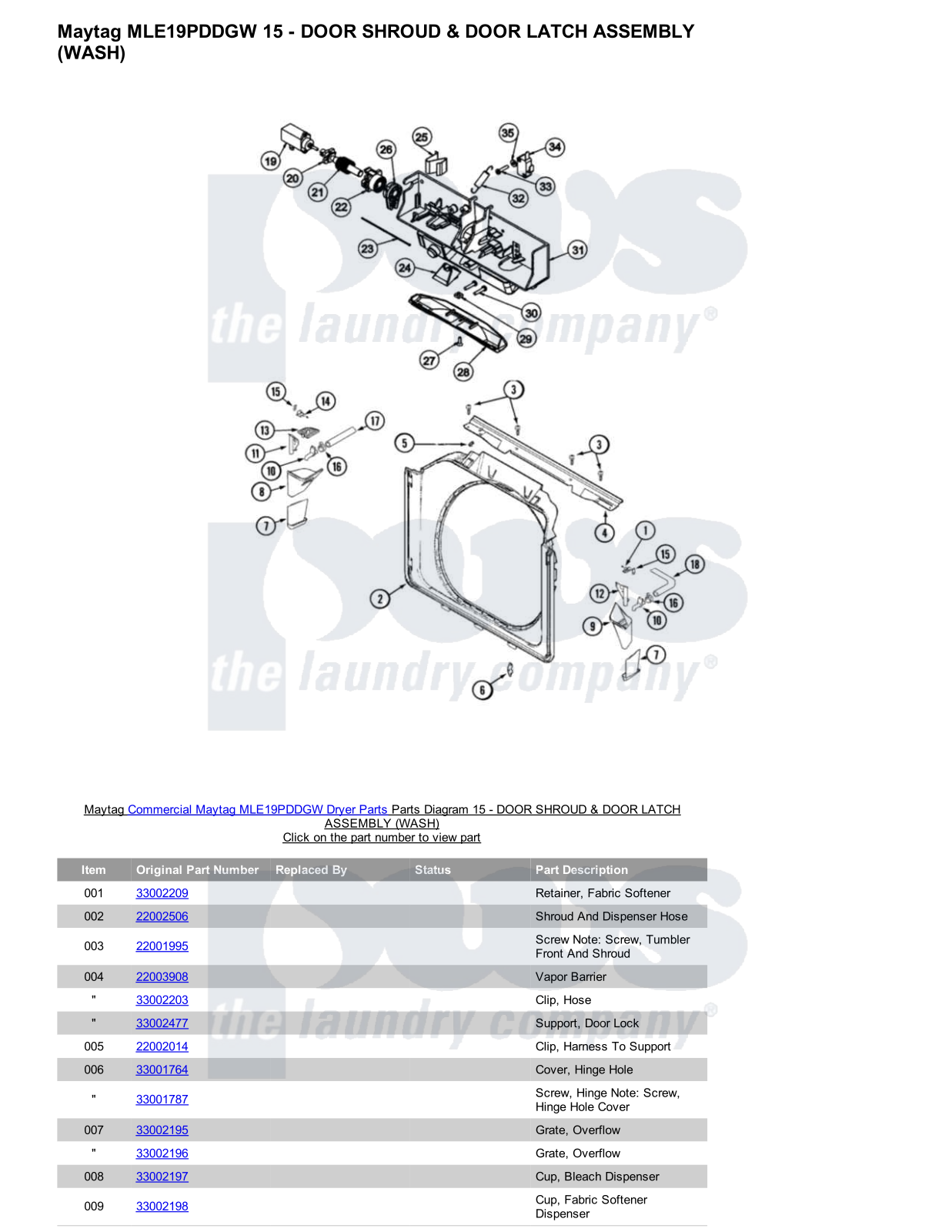 Maytag MLE19PDDGW Parts Diagram