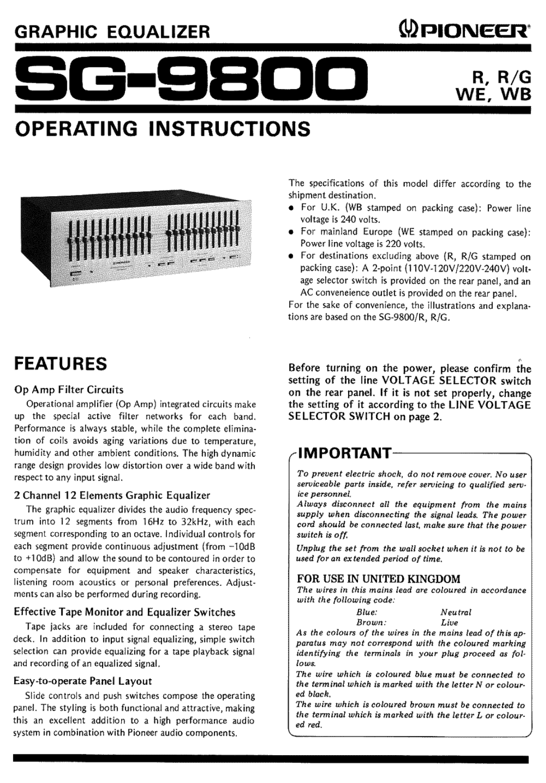 Pioneer SG-9800 Owners manual
