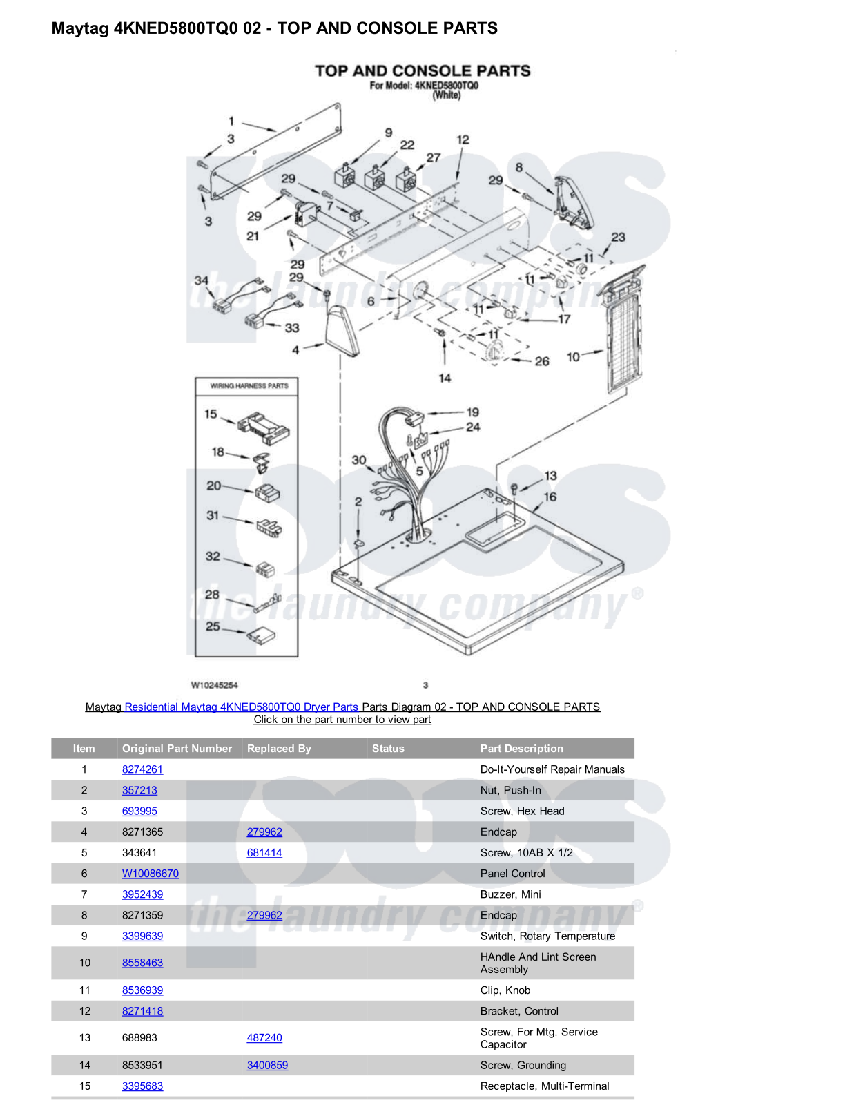 Maytag 4KNED5800TQ0 Parts Diagram