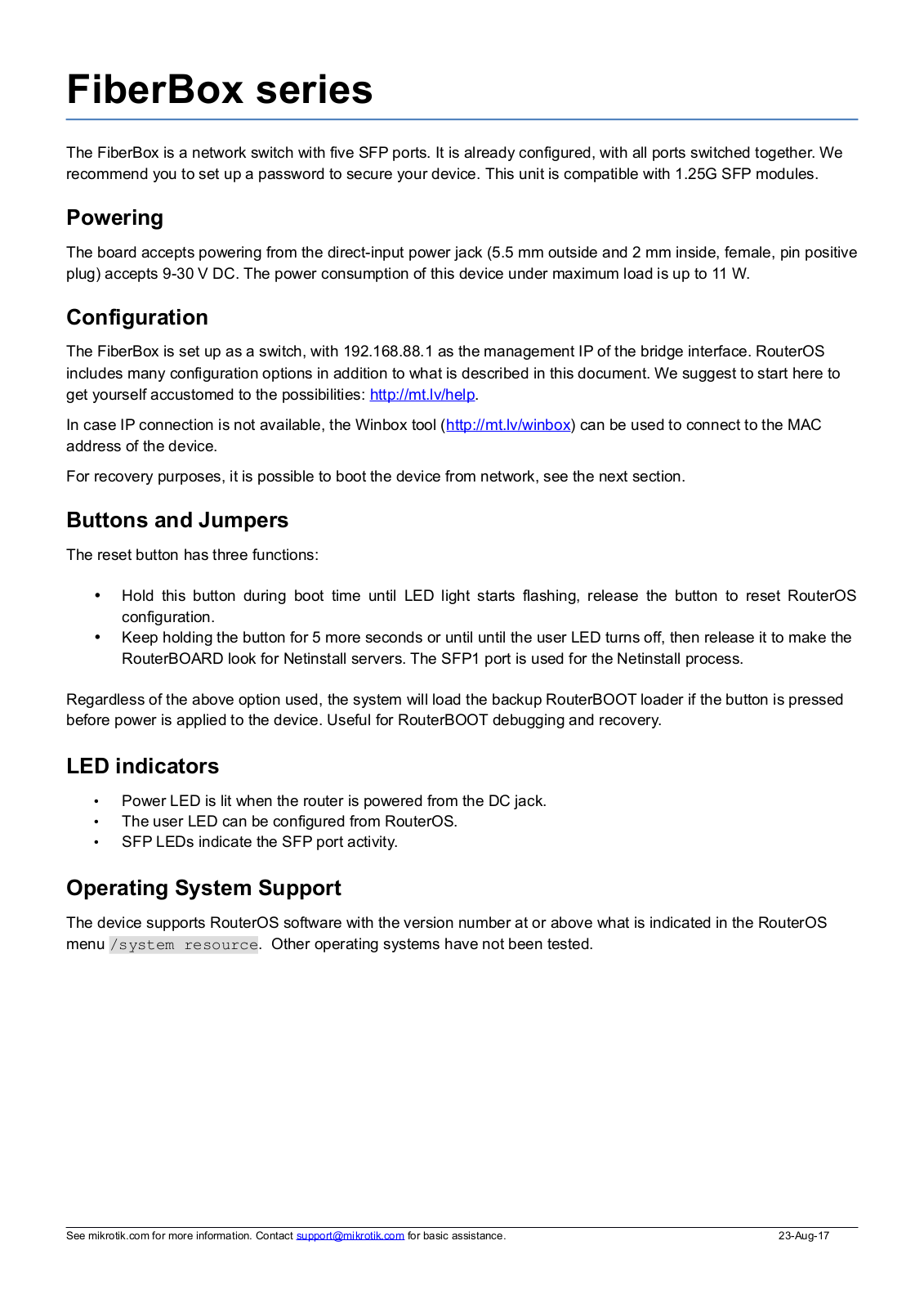 MikroTik CRS105-5S-FB operation manual