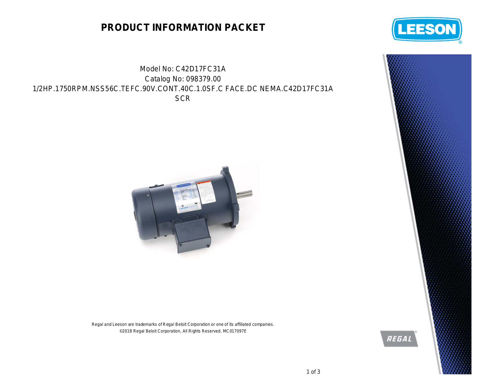 Leeson 098379.00 Product Information Packet