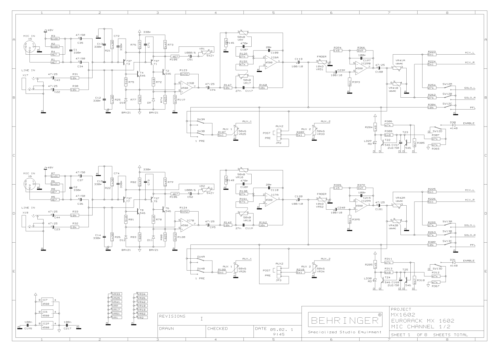 Behringer MX-1602 Schematic