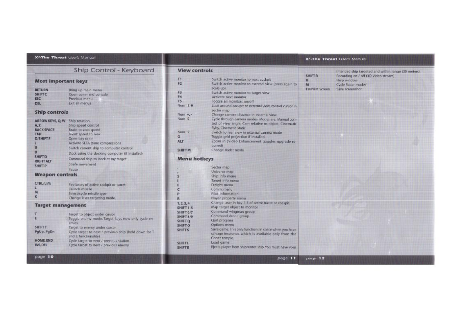 Games PC X2-THE THREAT-HOTKEYS User Manual