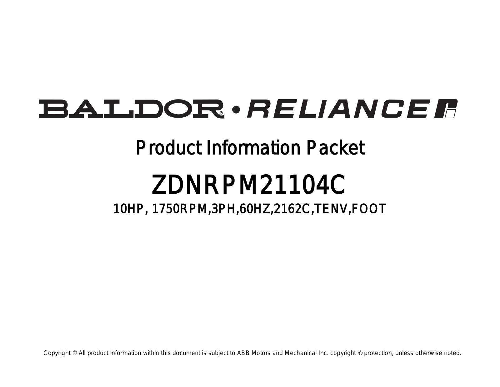 Baldor ZDNRPM21104C Product Information Sheet