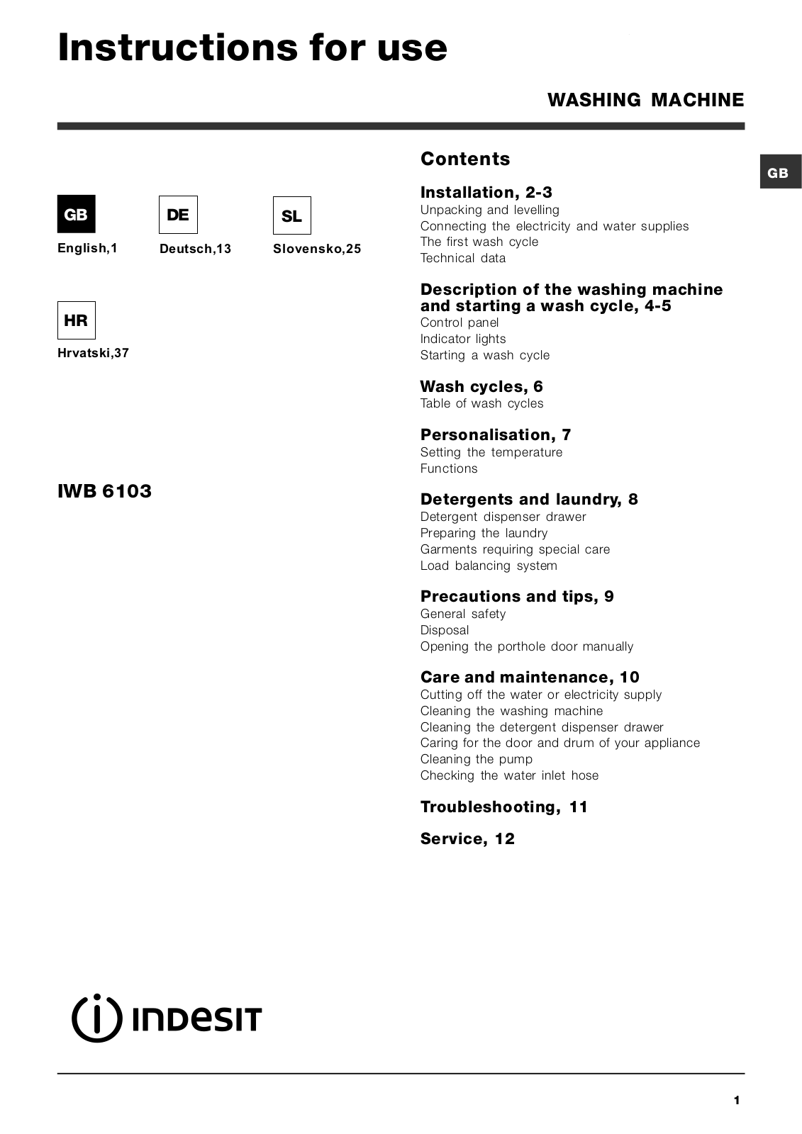 Indesit IWB 6103 User Manual