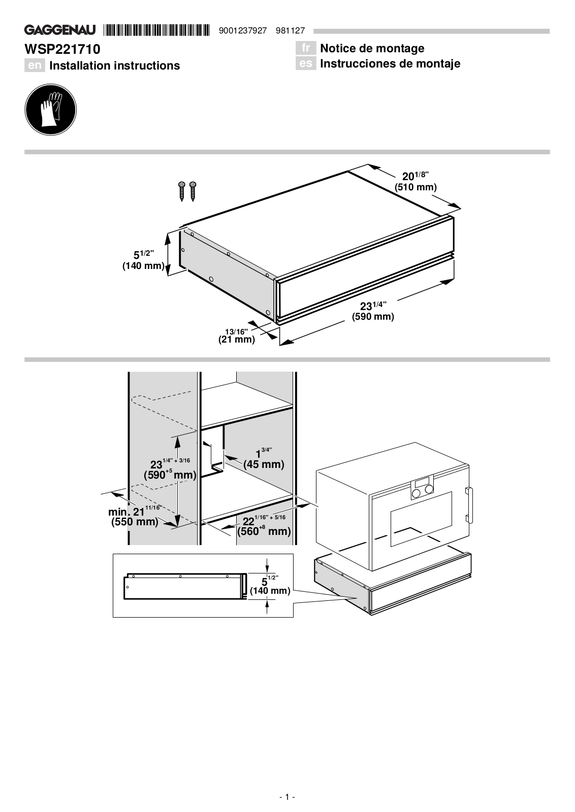 Gaggenau WSP221710 Installation Guide