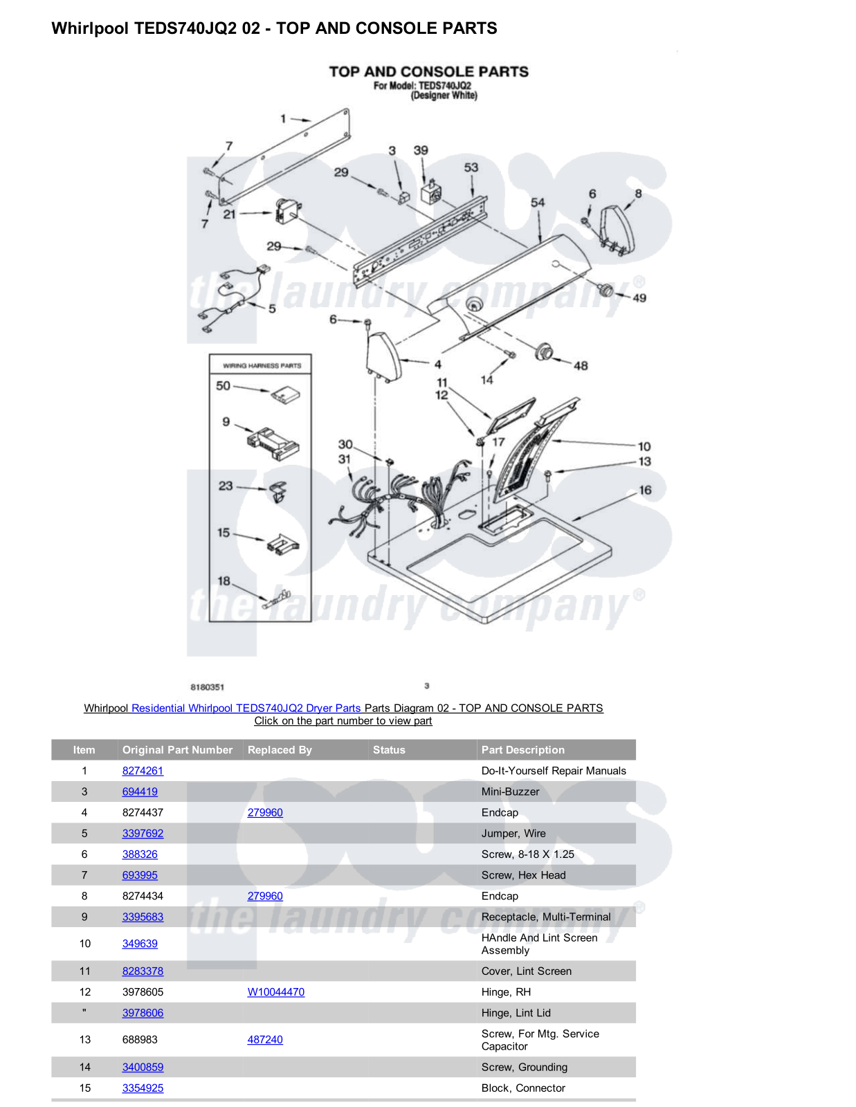 Whirlpool TEDS740JQ2 Parts Diagram