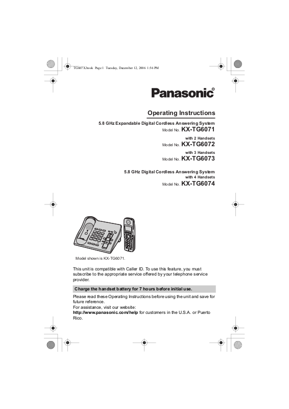 PANASONIC KX-TGA600B 5.8GHz CORDLESS HANDSET for KX-TG6021 KX-TG6071  KX-TG6073