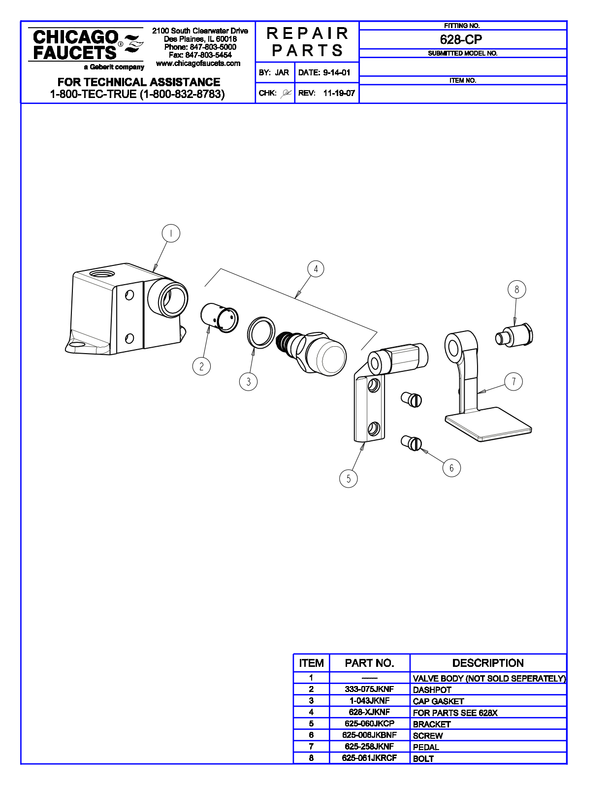 Chicago Faucet 628-CP Parts List