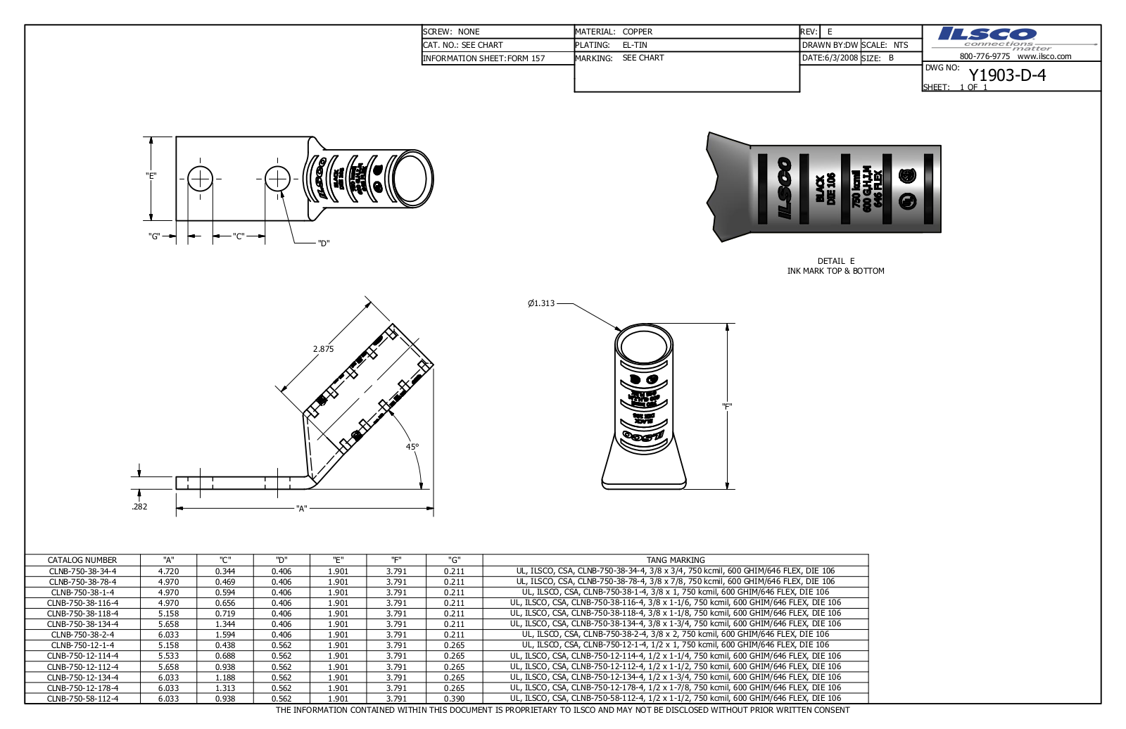 Ilsco CLNB-750-12-134-4 Data sheet