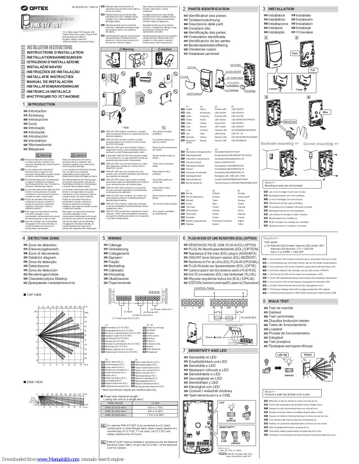 Optex FMX-ST, FMX-DST Installation Instructions Manual