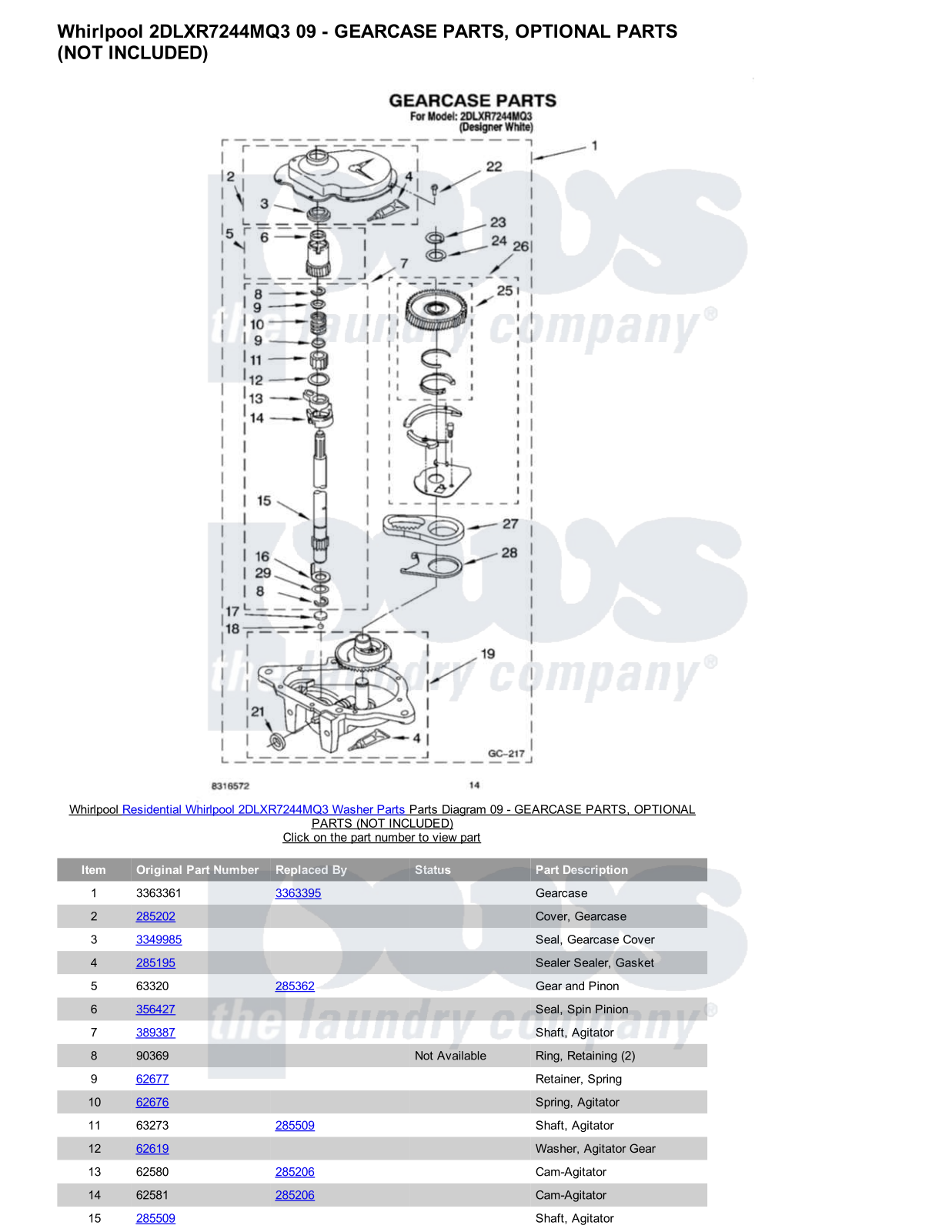 Whirlpool 2DLXR7244MQ3 Parts Diagram