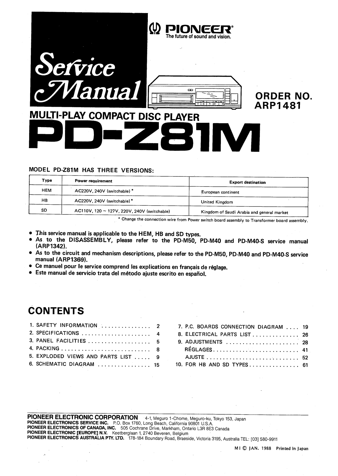 Pioneer PDZ-81-M Service manual