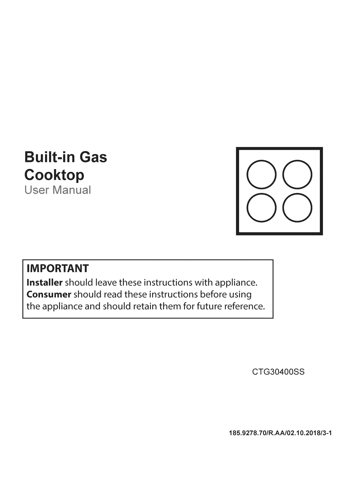 Blomberg CTG30400SS User Manual