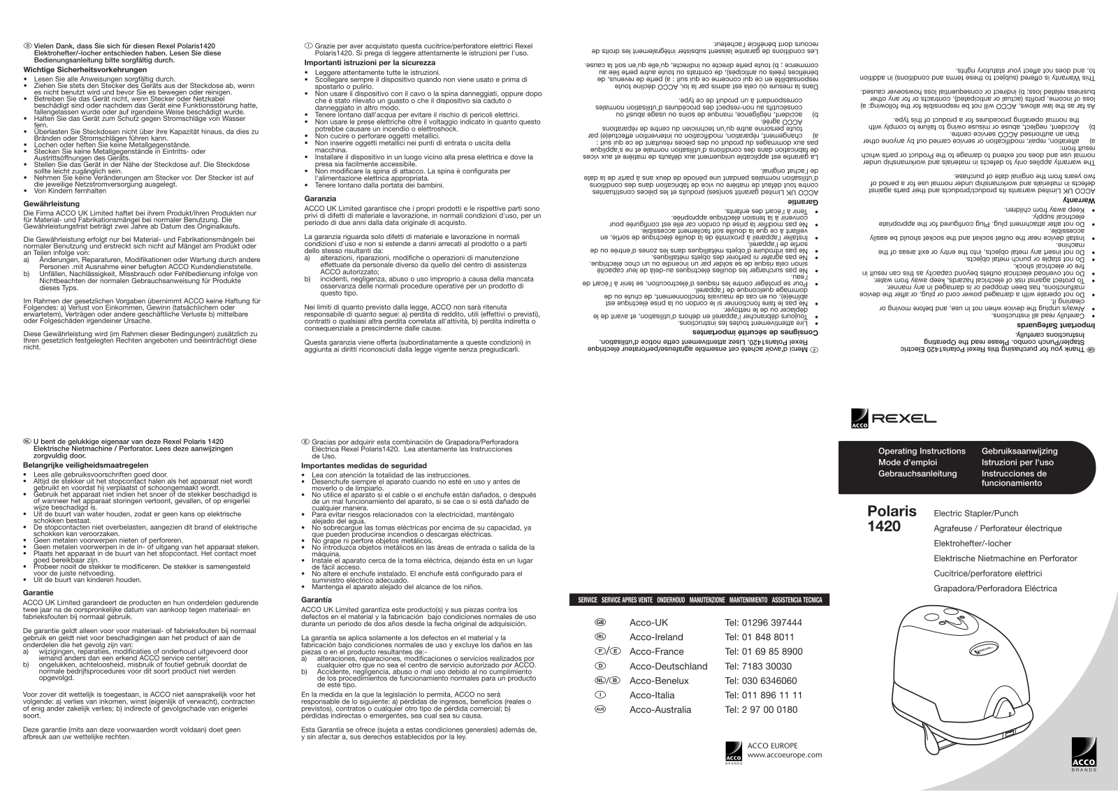 Acco Polaris 1420 Operating Instructions