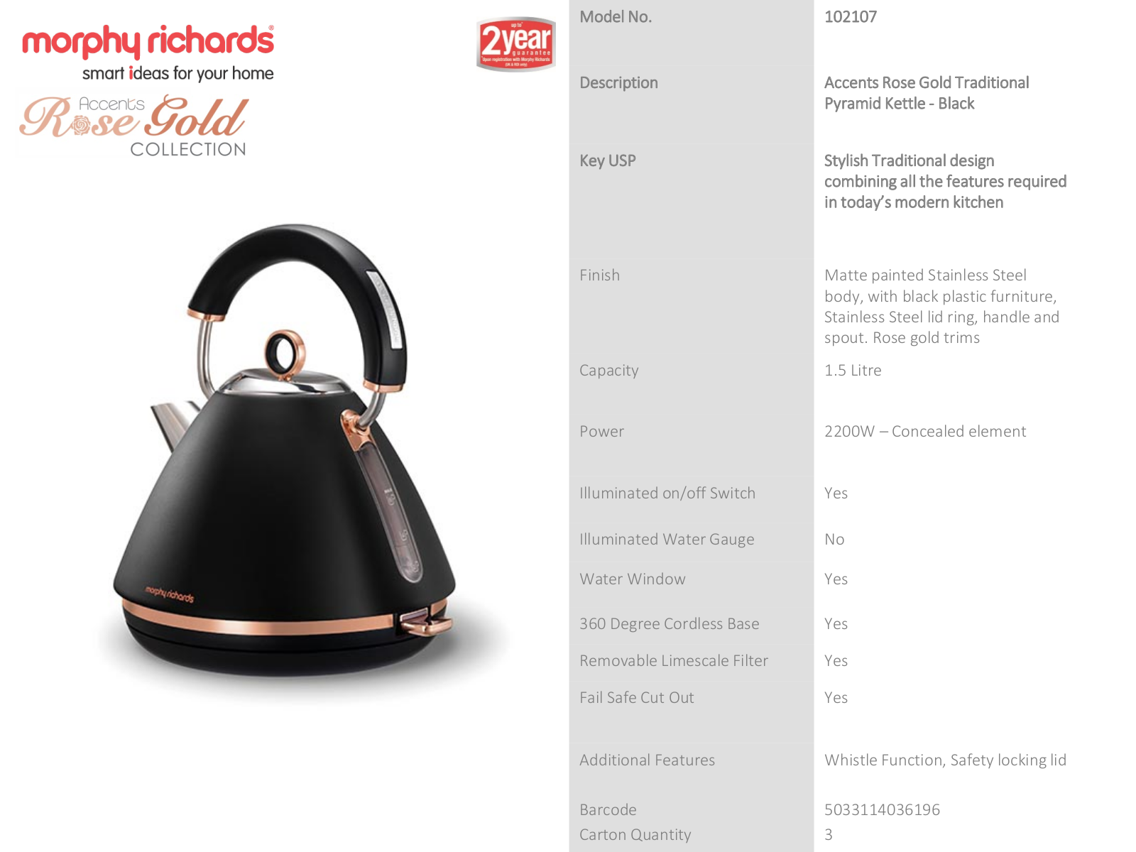 Morphy Richards 242107102107, 102107 Specifications Sheet