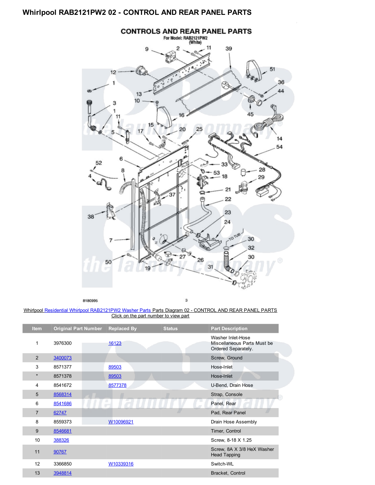 Whirlpool RAB2121PW2 Parts Diagram