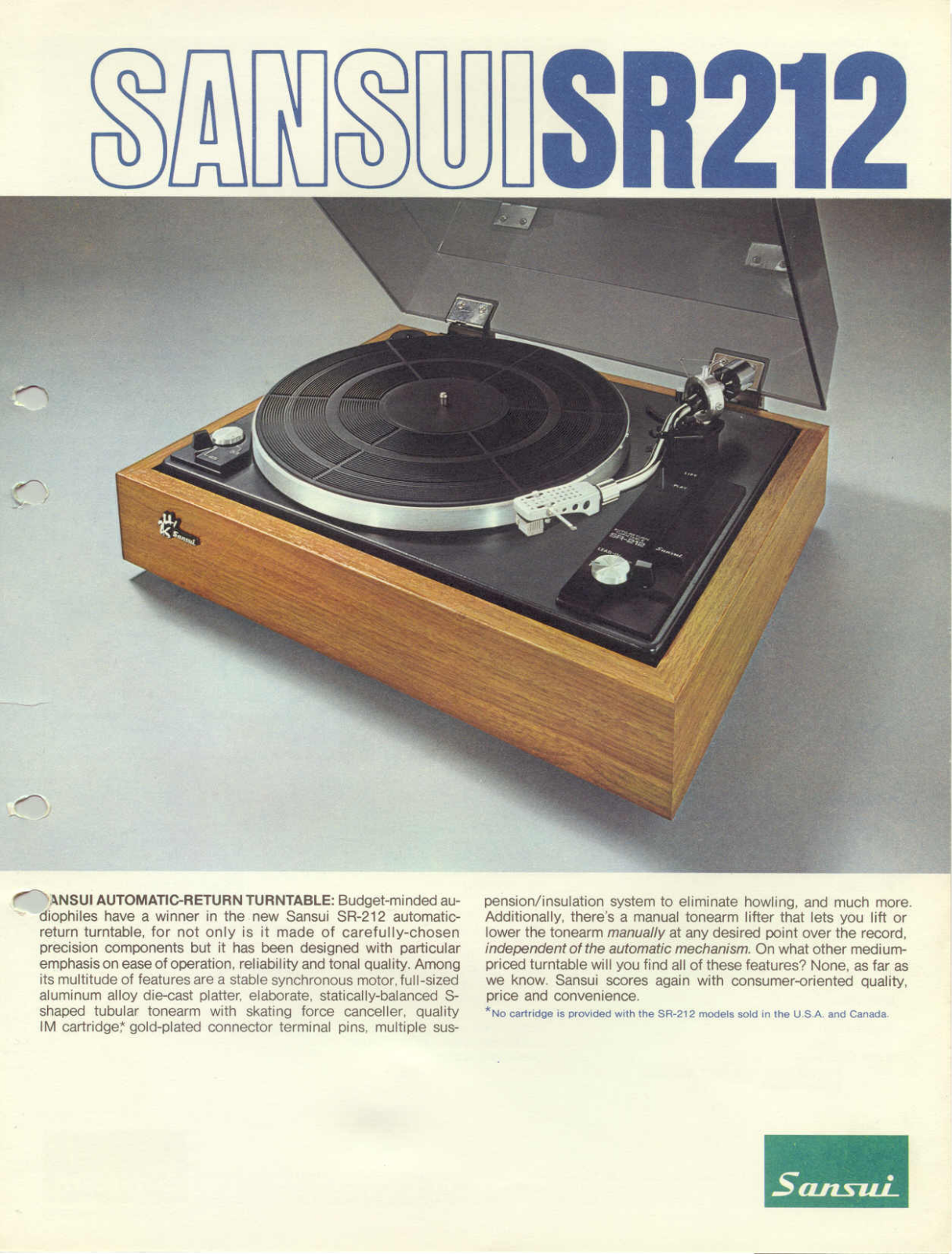 Sansui SR-212 Brochure