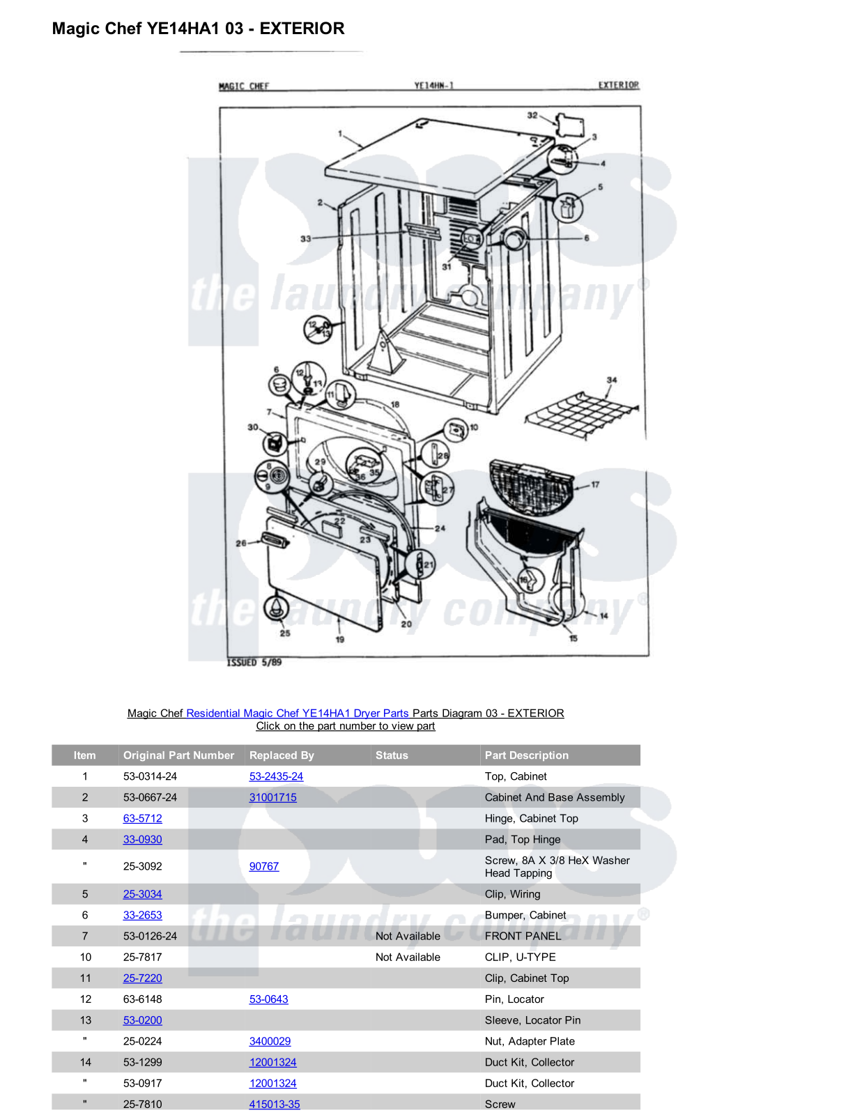 Magic Chef YE14HA1 Parts Diagram