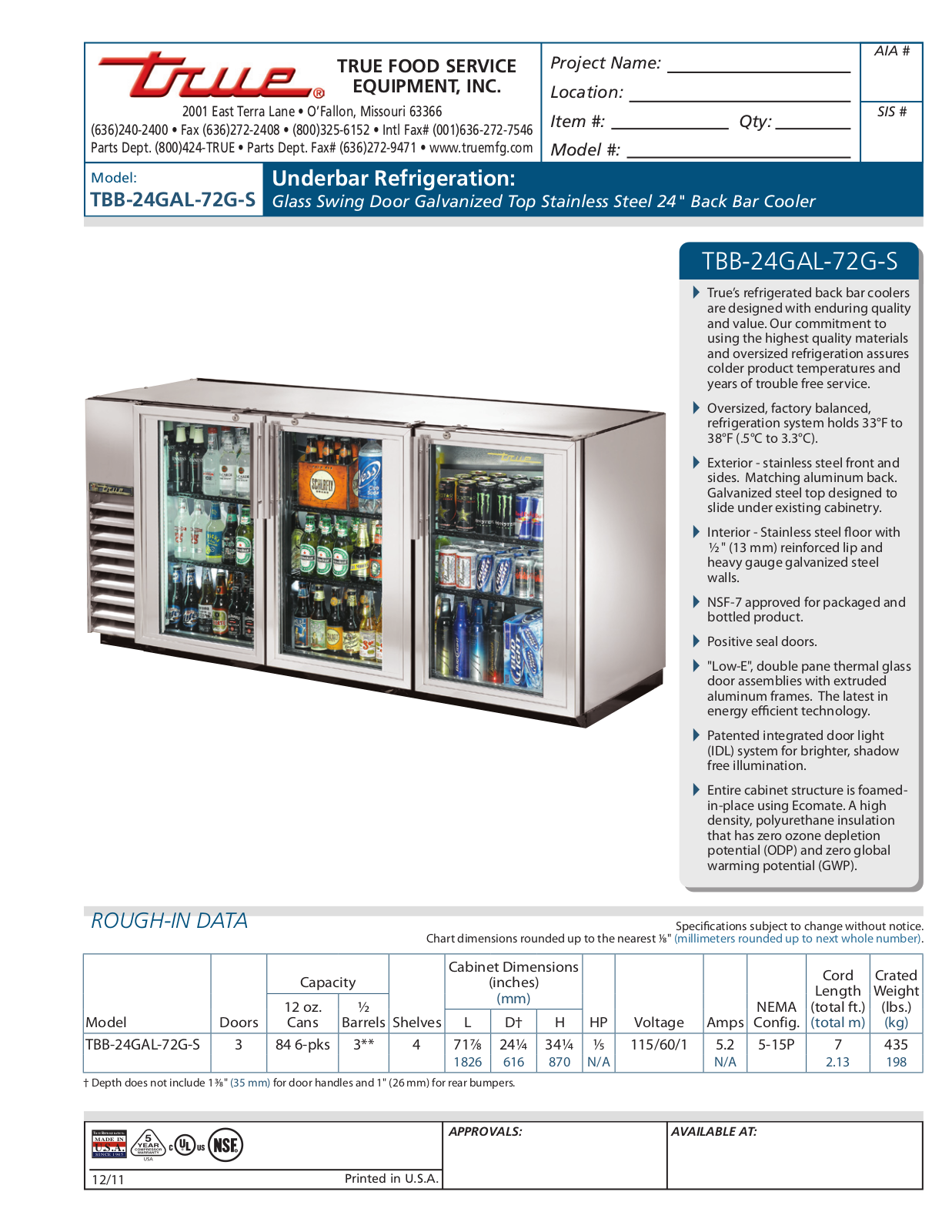 True TBB-24GAL-72G-S User Manual