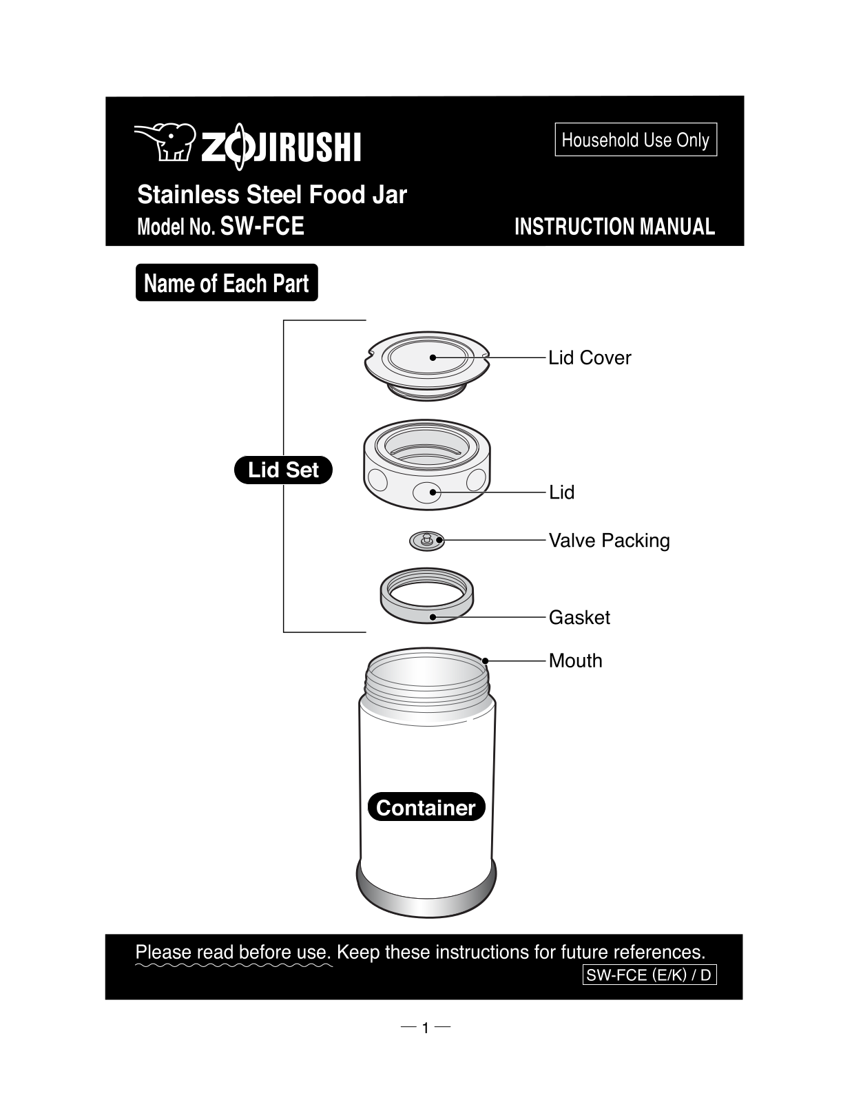 Zojirushi SW-FCE75 Owner's Manual